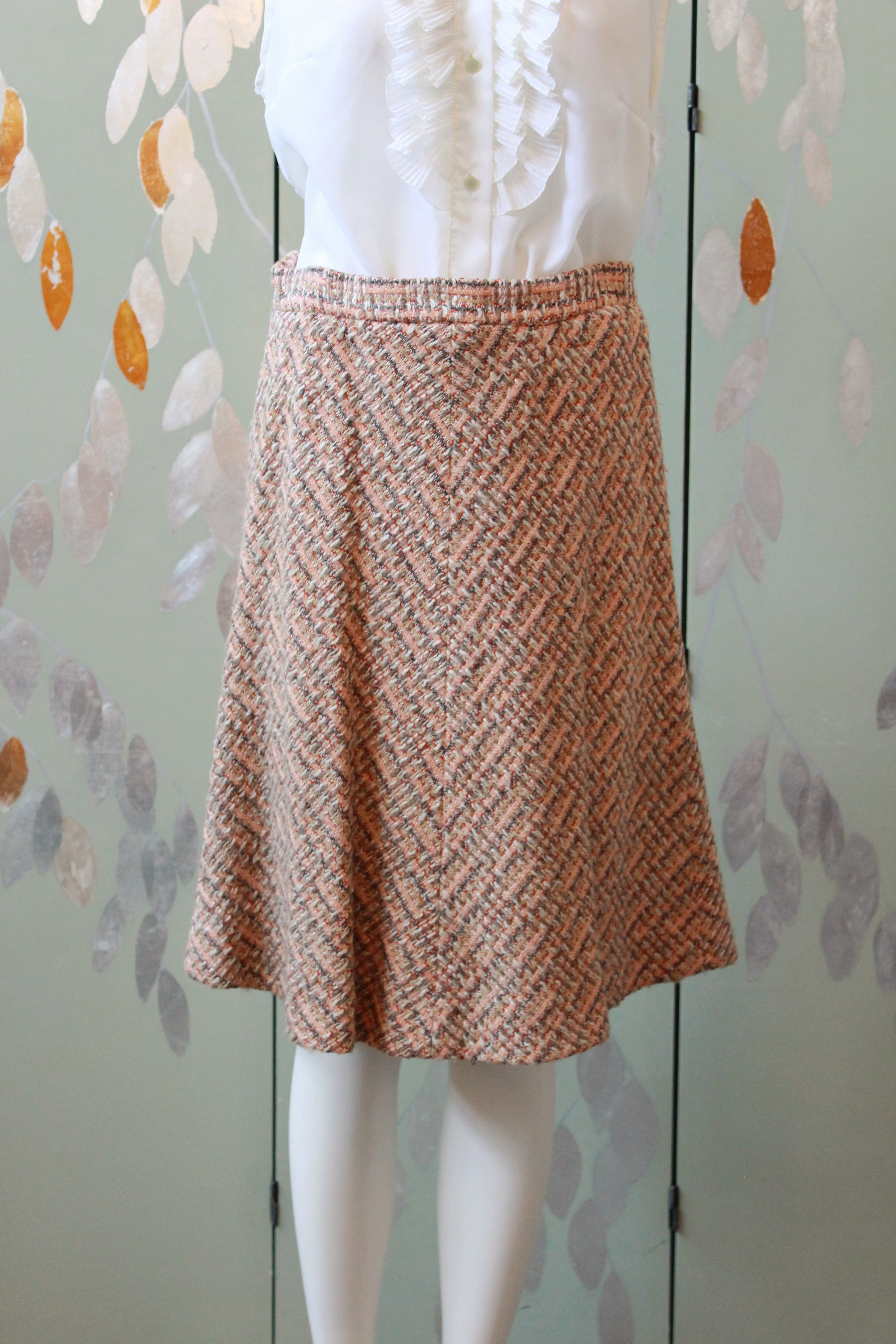 1970s Peach Tweed Saks Fifth Avenue Skirt Set, Small 