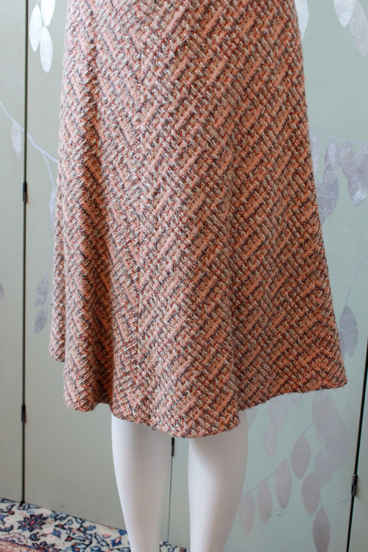 1970s Peach Tweed Saks Fifth Avenue Skirt Set, Small 