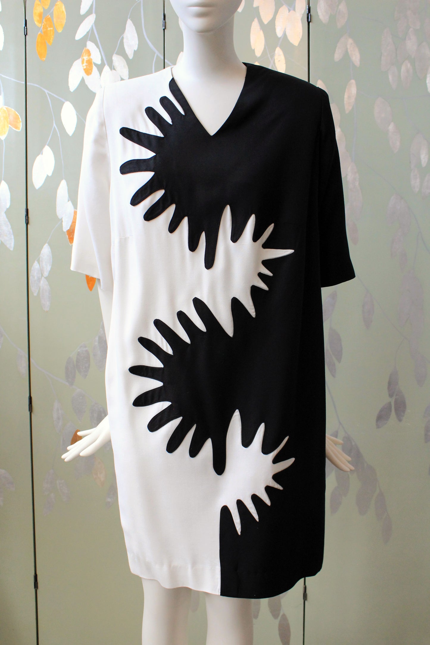 1980s Black And White Graphic Splatter Shift Dress, Medium