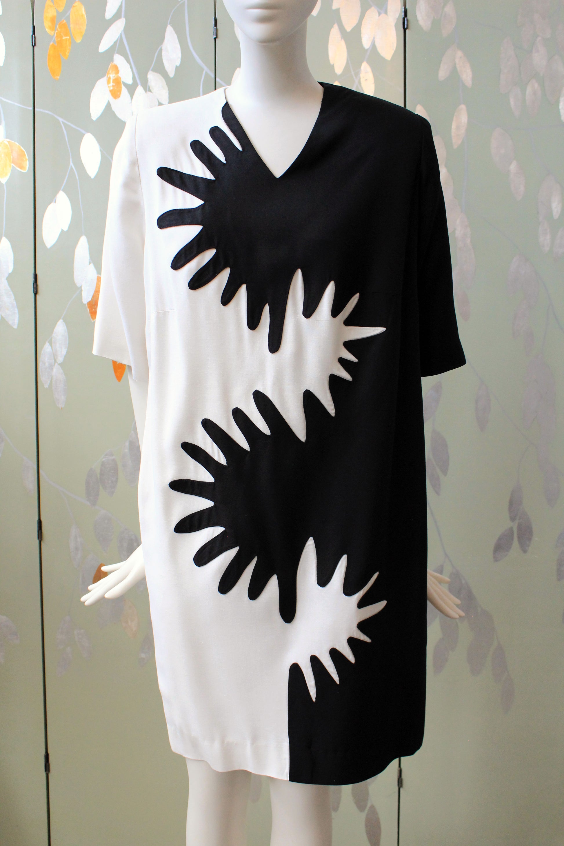 1980s Black And White Graphic Splatter Shift Dress, Medium