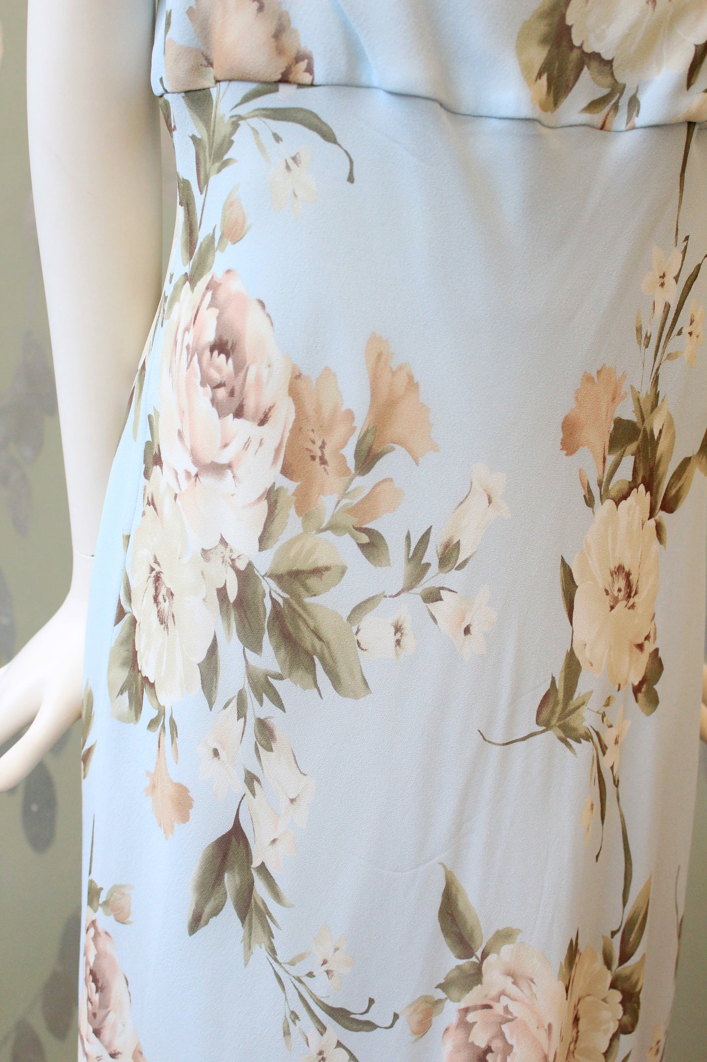 Early 2000s Ann Taylor Light Blue Floral Silk Dress, Medium 