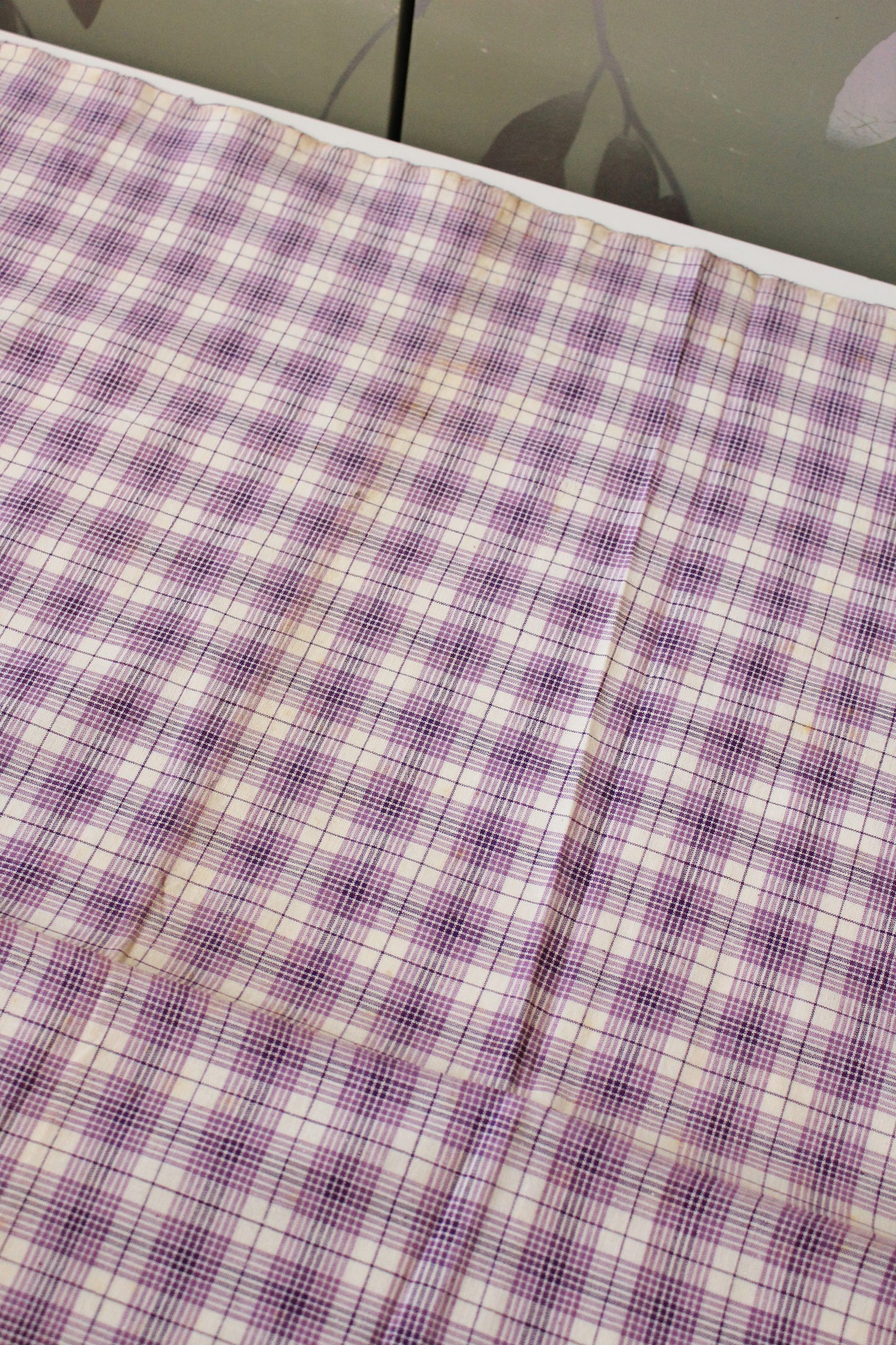 1920s Purple And White Plaid Cotton Sewing Fabric, 9.5 Yards
