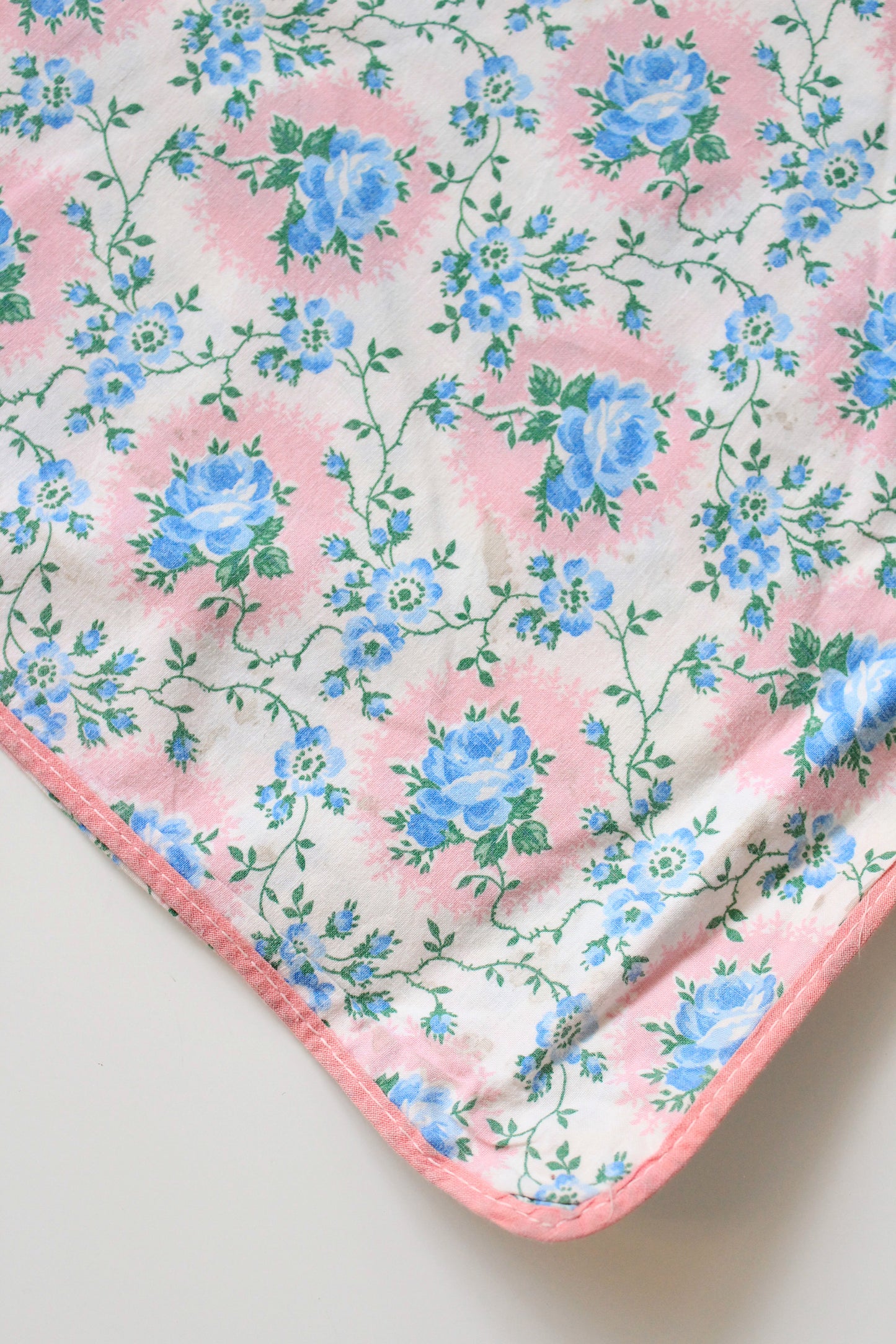 1950s Light Blue And Pink Floral Cotton Duvet Cover, 4.4 Yards Of Fabric