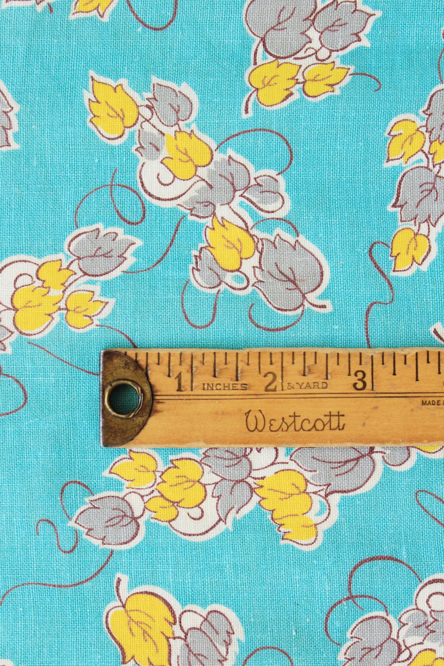 1940s Teal, Yellow And Grey Floral Feedsack, Summer Sewing/Quilting Fabric