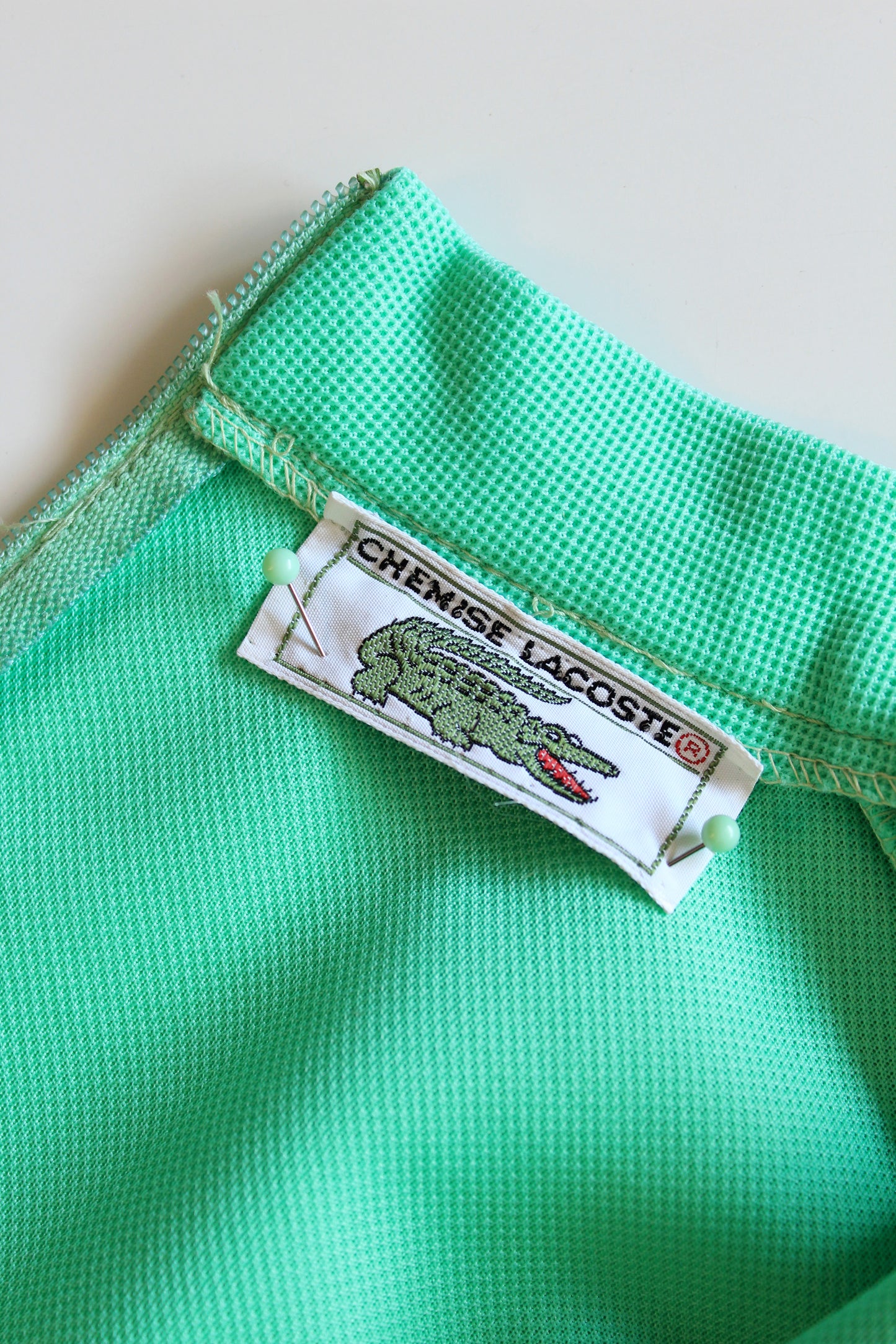 1970s Lacoste Bright Green Sleeveless Tennis Dress With Flared Gingham Skirt, Small