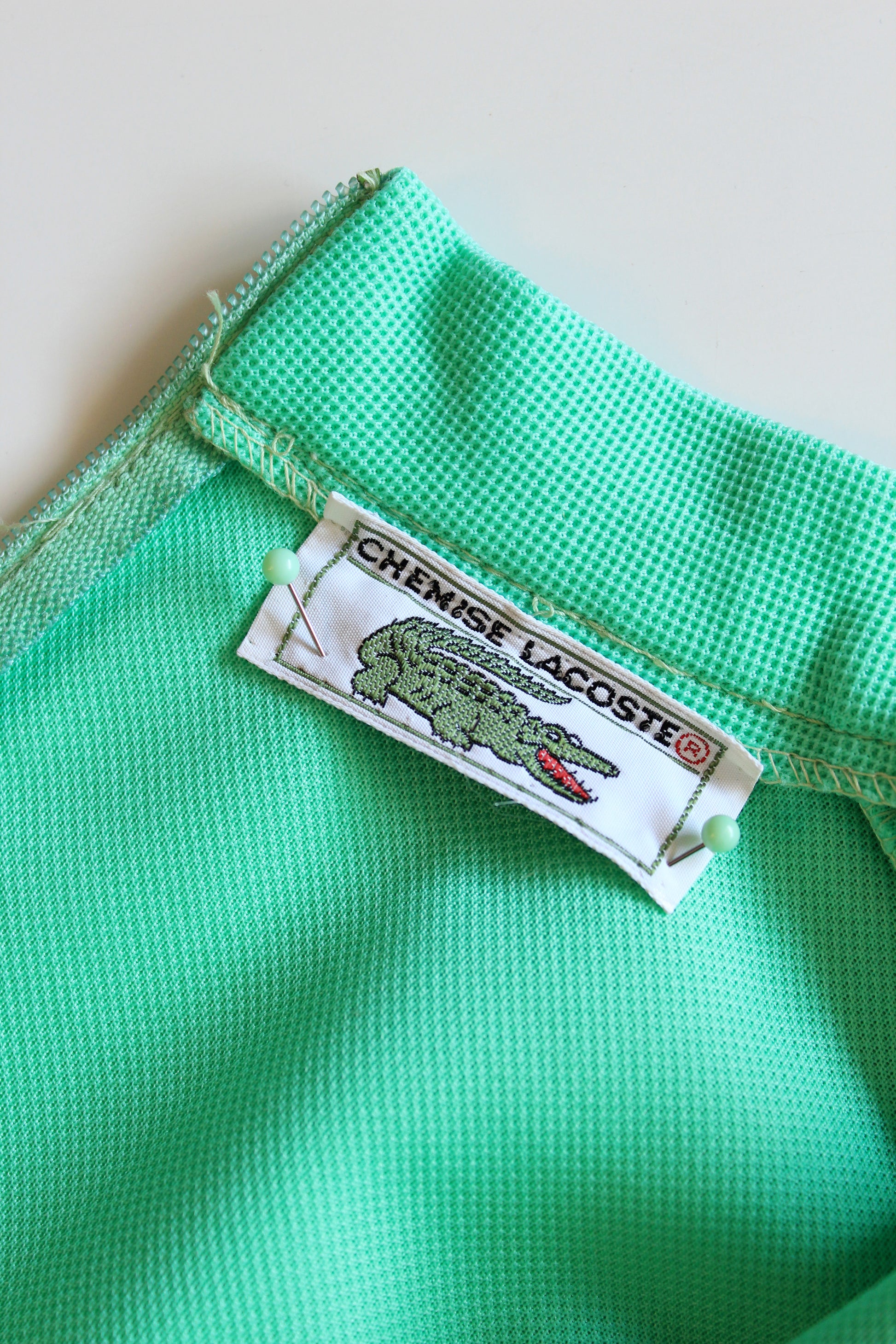 1970s Lacoste Bright Green Sleeveless Tennis Dress With Flared Gingham Skirt, Small
