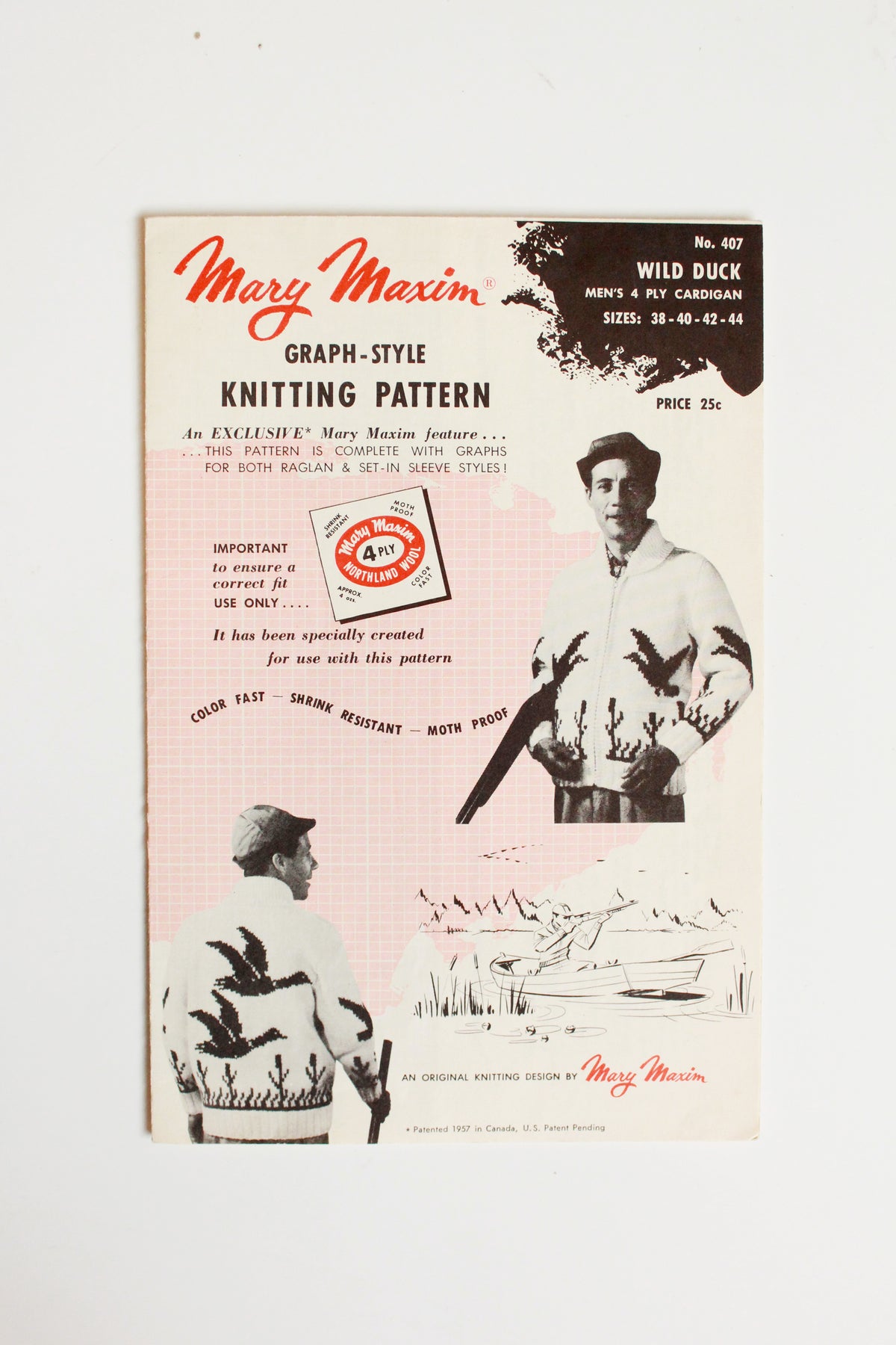1950s Mary Maxim Mens 4 ply Kitting Pattern 407, Wild Duck