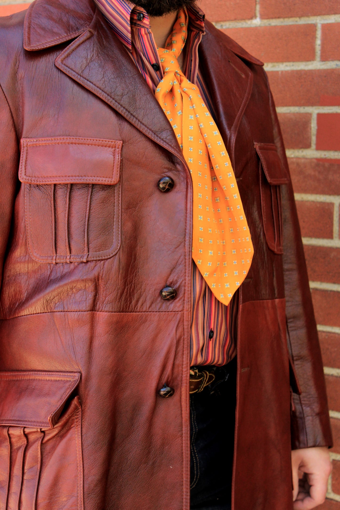 Men's Orange Silk Foulard Print Ascot Tie