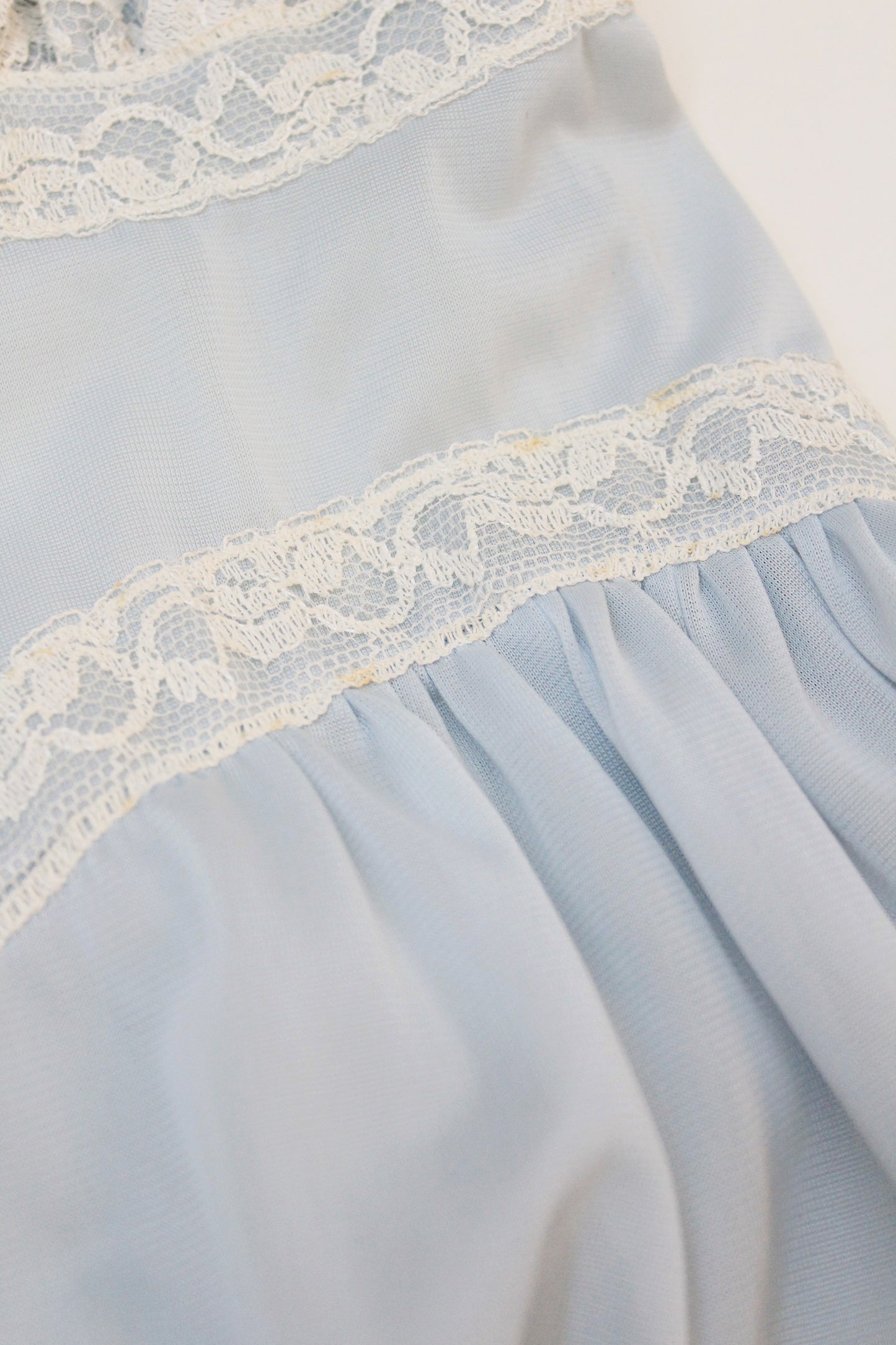 1950s Light Blue Ankle Length Nightgown With Lace Trim, Small