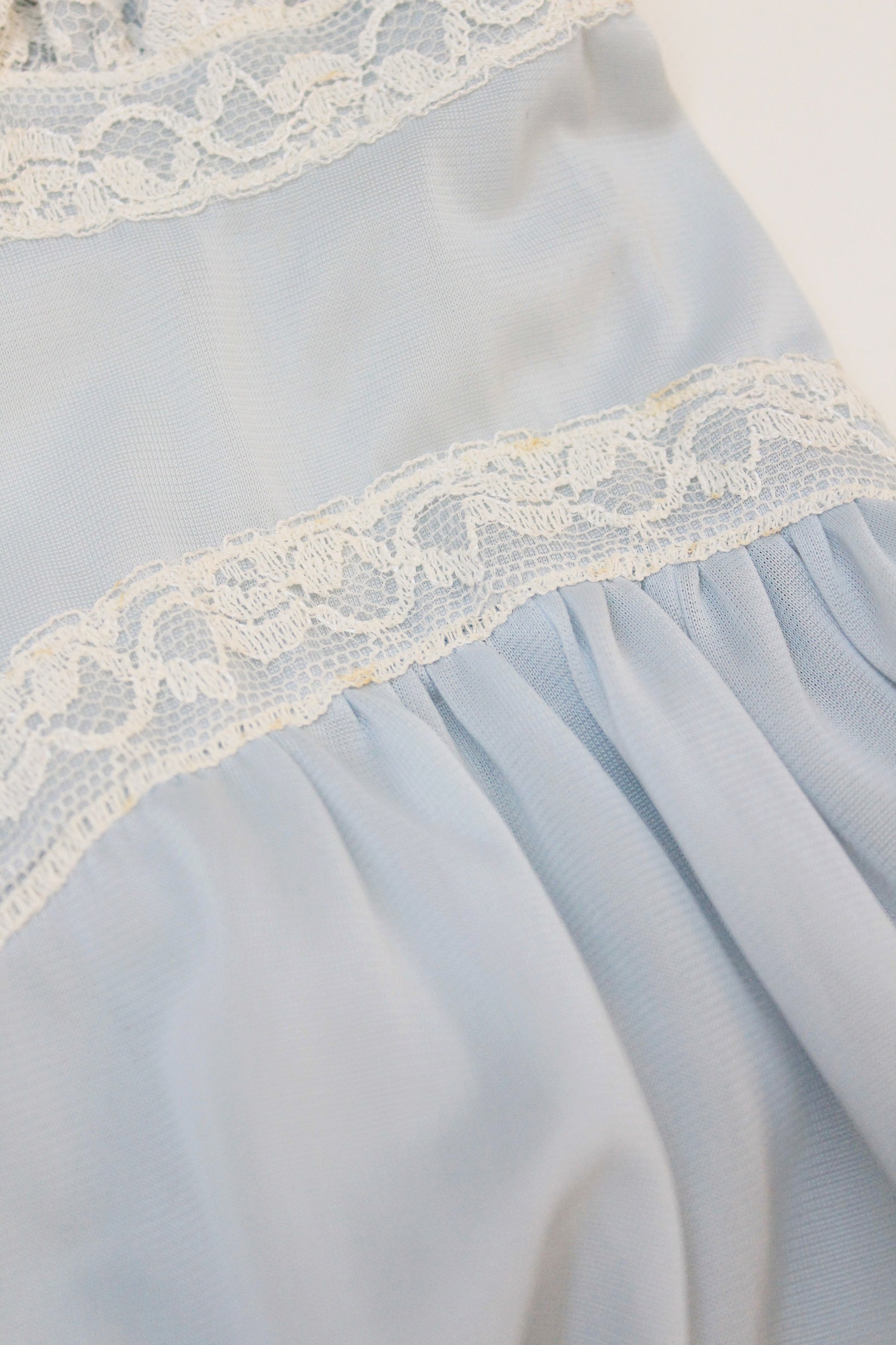 1950s Light Blue Ankle Length Nightgown With Lace Trim, Small