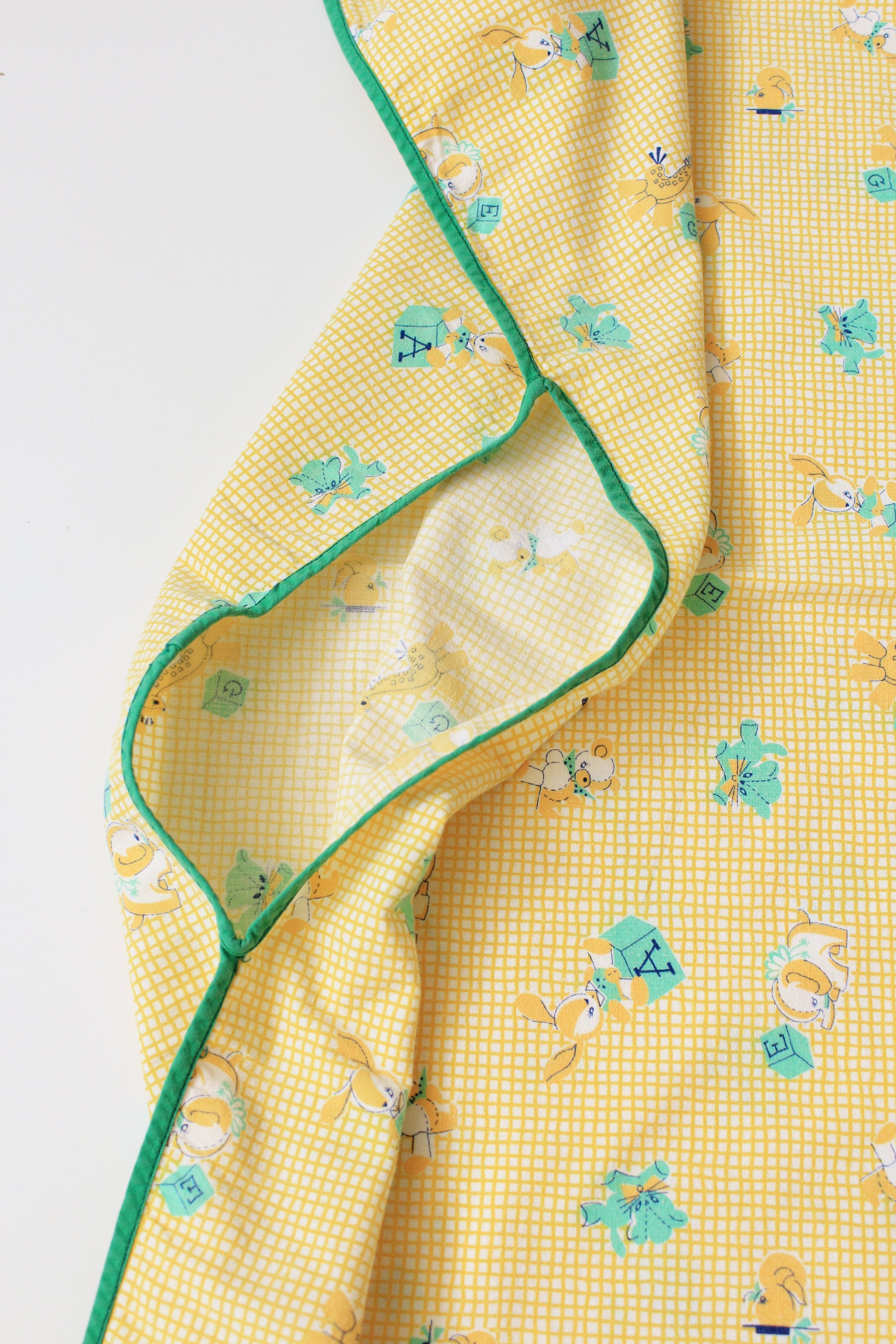 1950s Yellow And Green Baby Crib Duvet Cover With Baby Animal Illustrations
