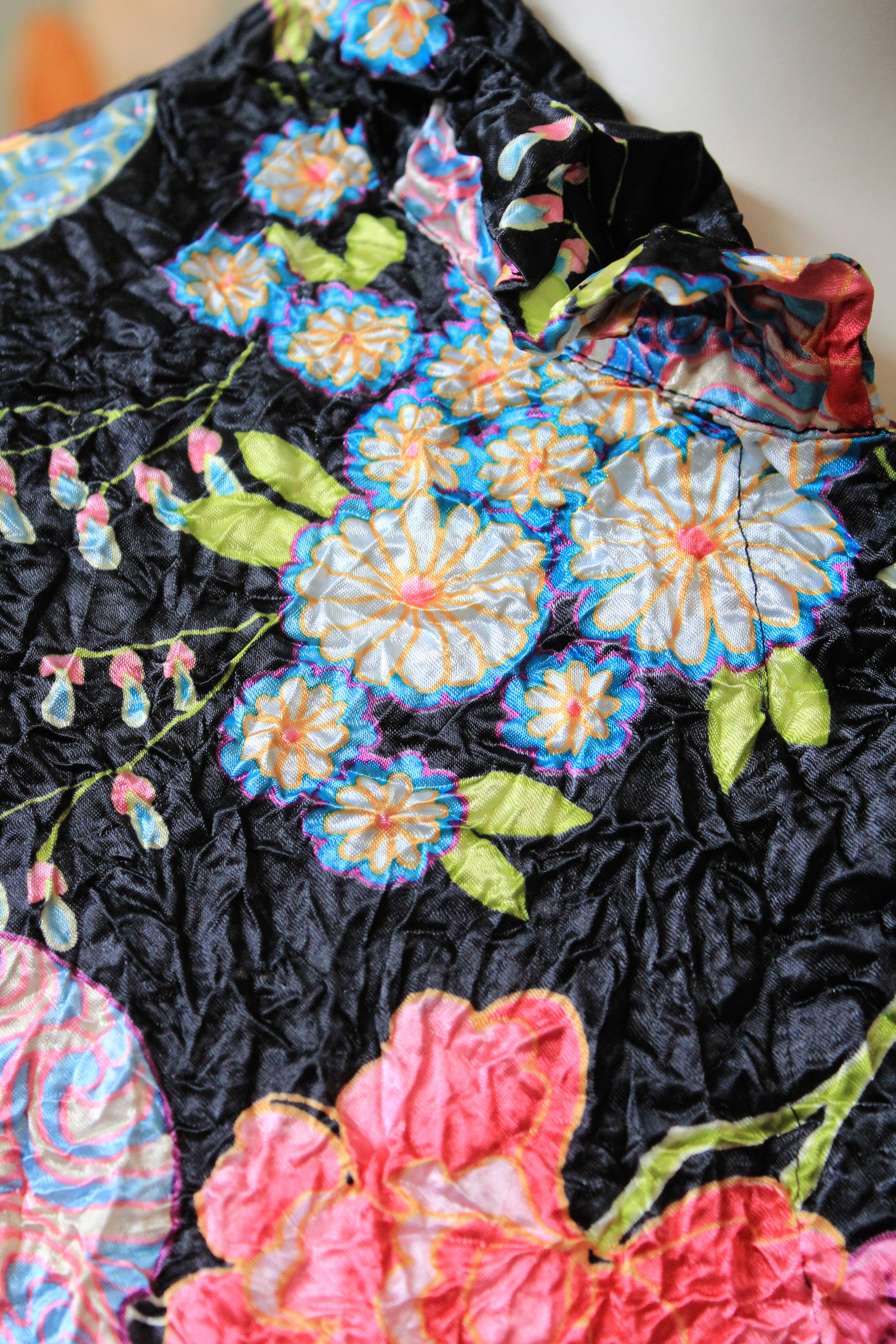Early 2000s Black And Multicoloured Bubble Shrink Shirt, Medium