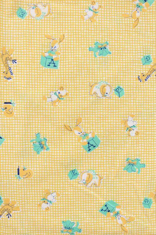 1950s Yellow And Green Baby Crib Duvet Cover With Baby Animal Illustrations