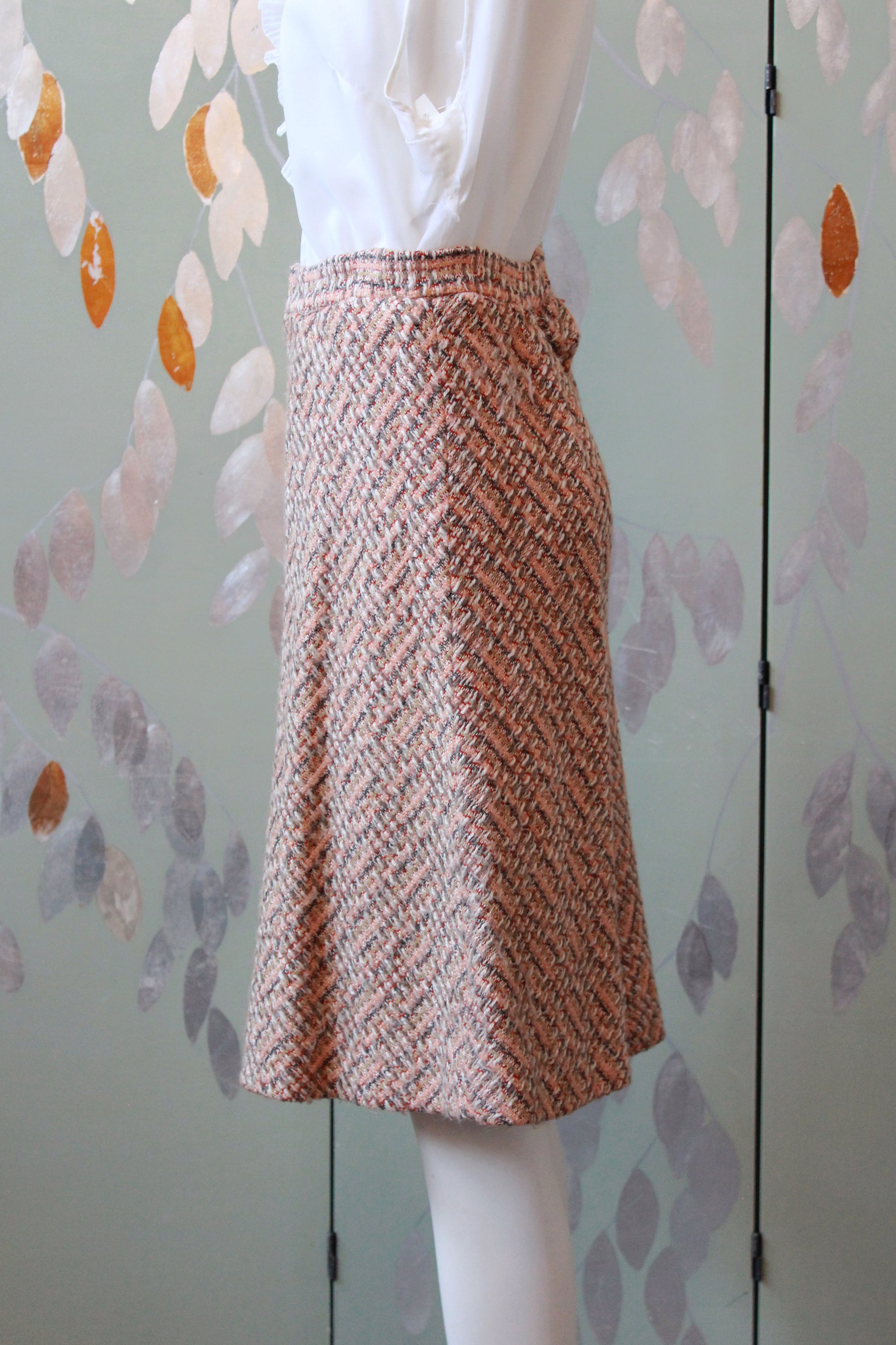 1970s Peach Tweed Saks Fifth Avenue Skirt Set, Small 