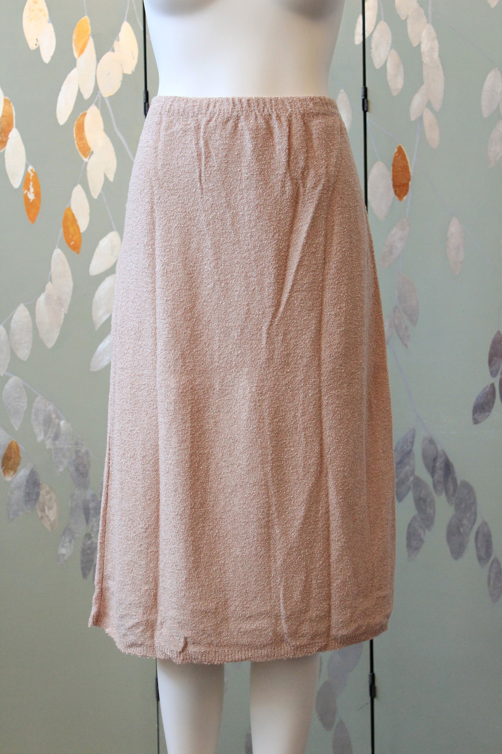 1980s Beige Knee Length Elastic Acrylic Knit Skirt, Medium/Large