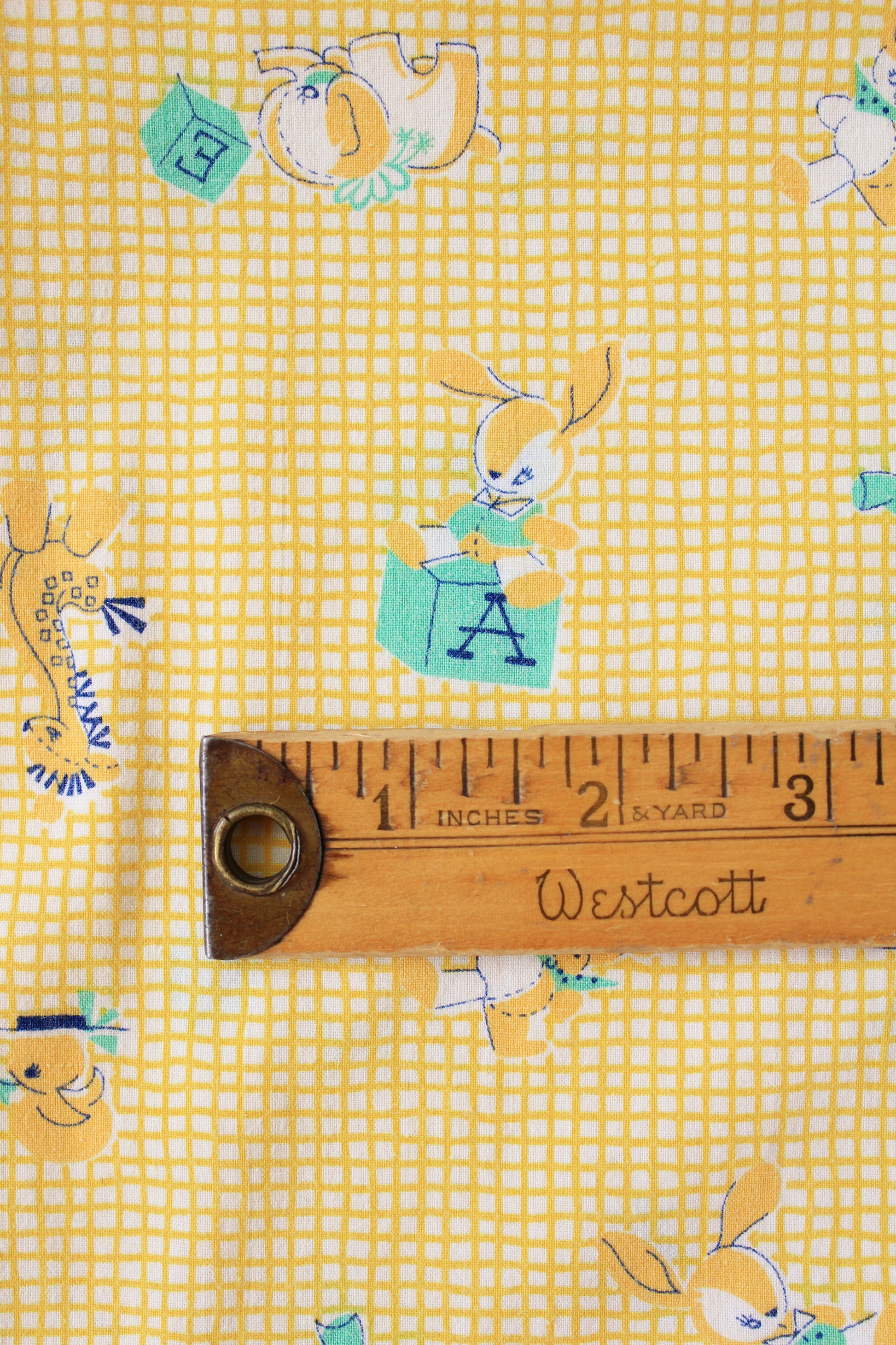 1950s Yellow And Green Baby Crib Duvet Cover With Baby Animal Illustrations