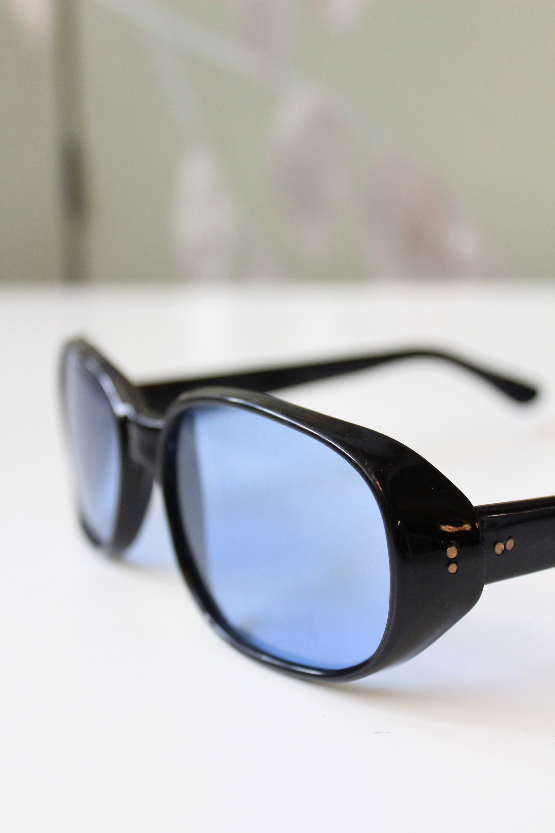 1960s Black Sunglasses with Clear Blue Lenses