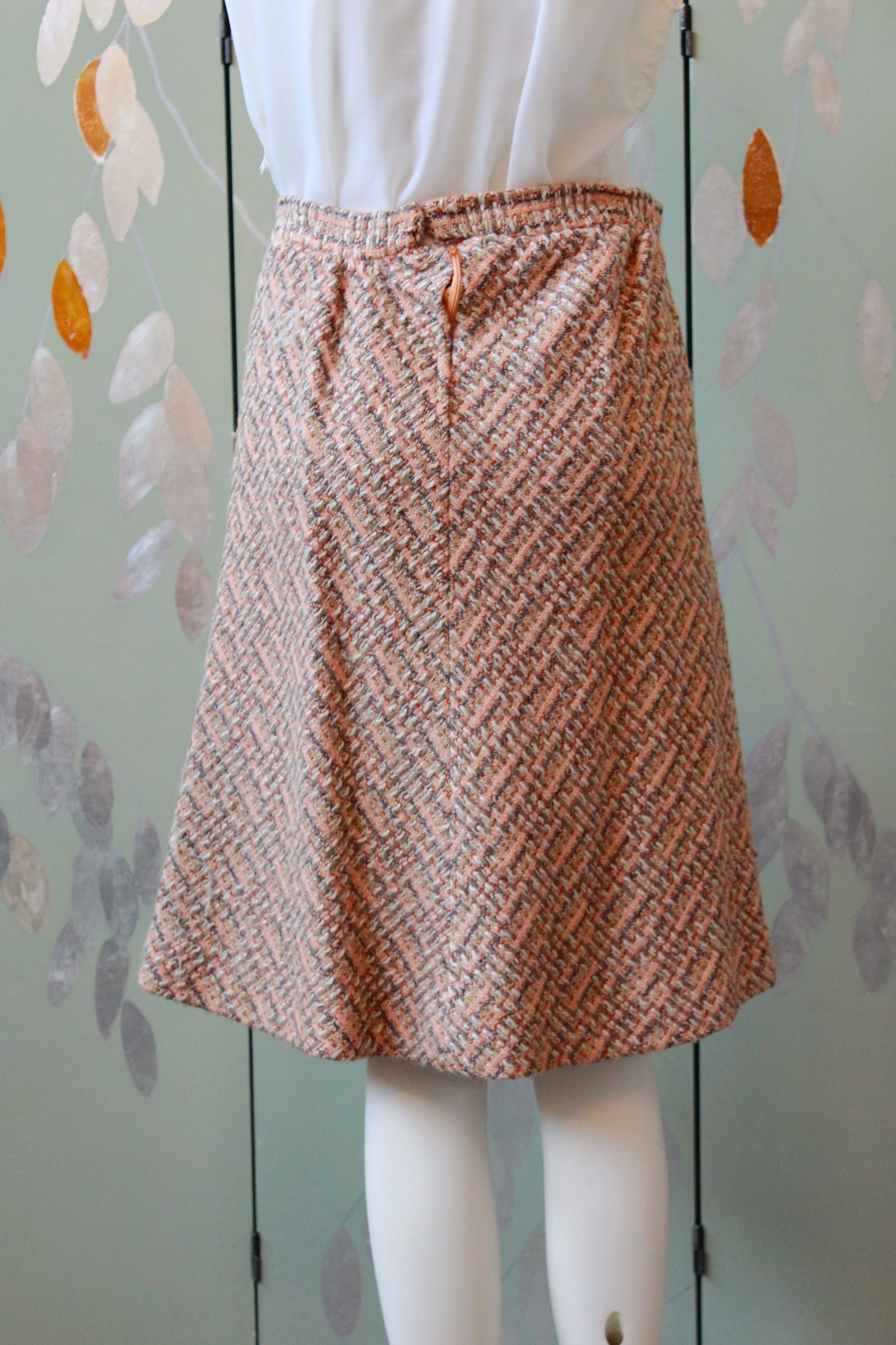 1970s Peach Tweed Saks Fifth Avenue Skirt Set, Small 