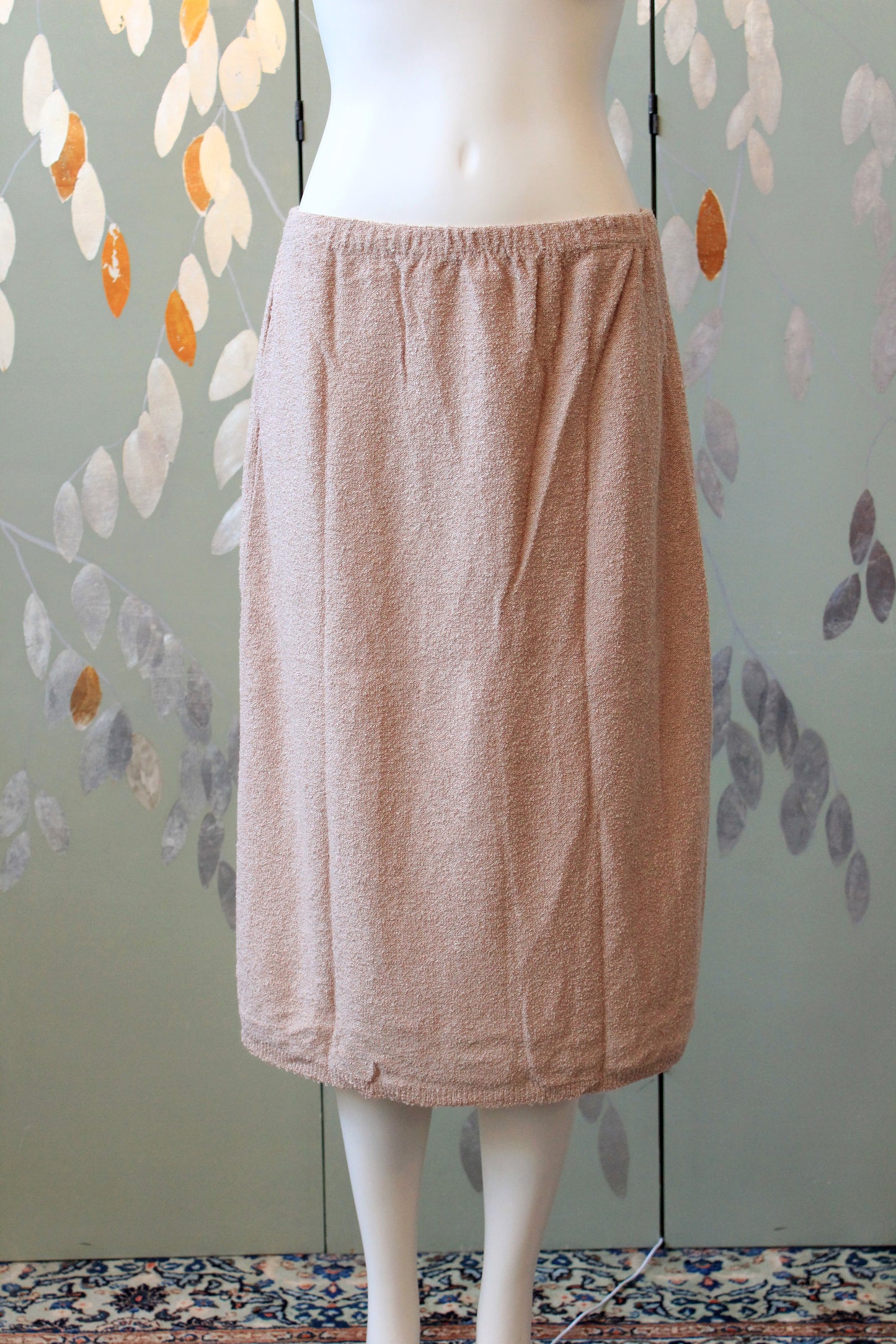 1980s Beige Knee Length Elastic Acrylic Knit Skirt, Medium/Large