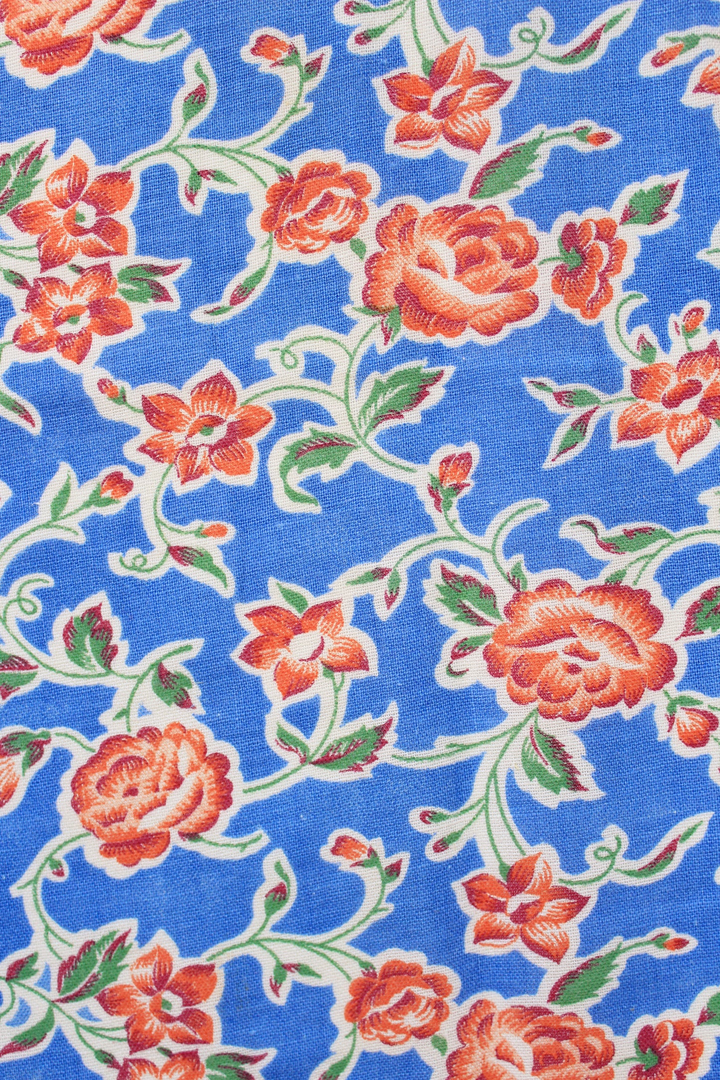 1940s Blue, Red And Green Floral Feedsack, Vintage Summer Sewing/Quilting Fabric,