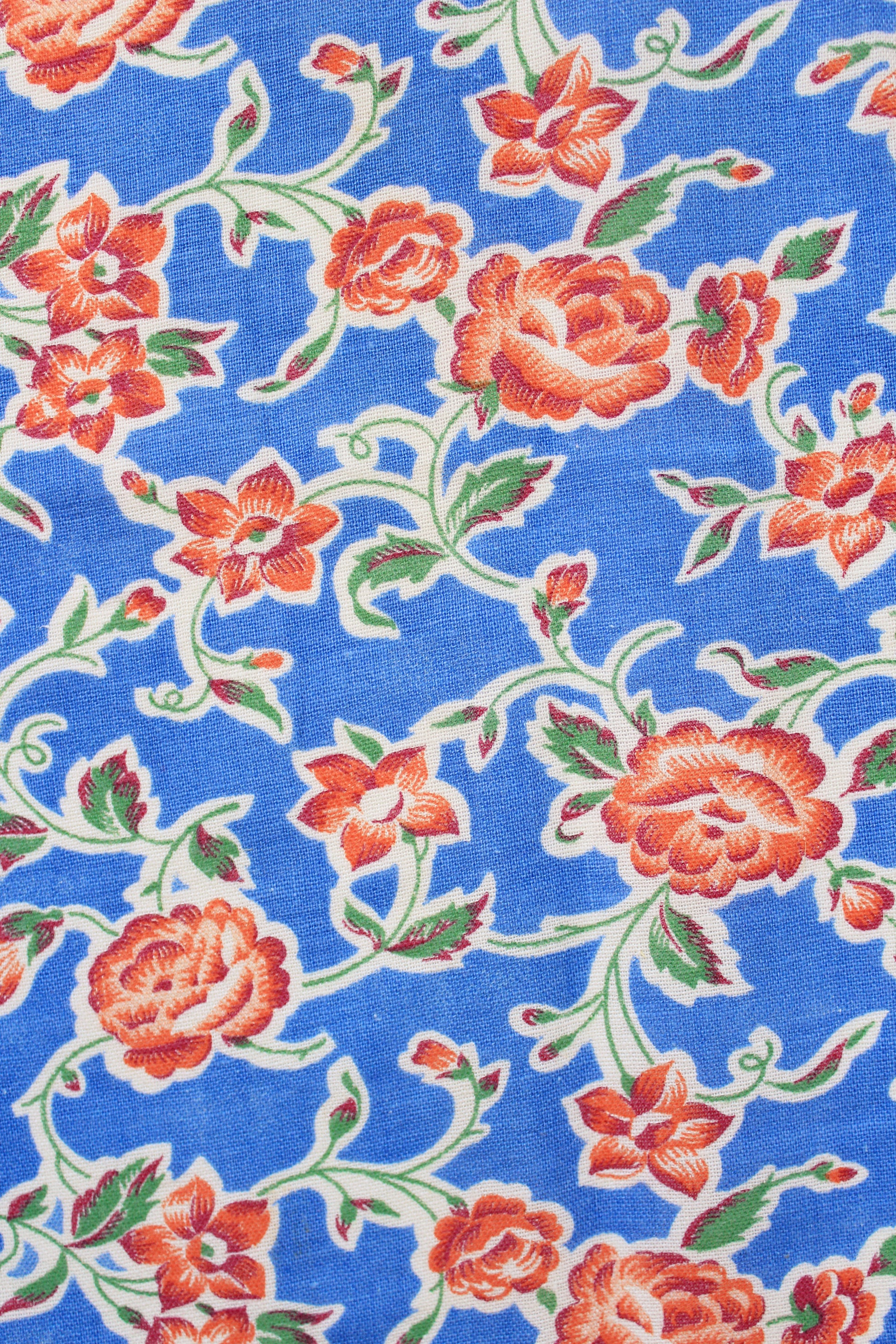1940s Blue, Red And Green Floral Feedsack, Vintage Summer Sewing/Quilting Fabric,