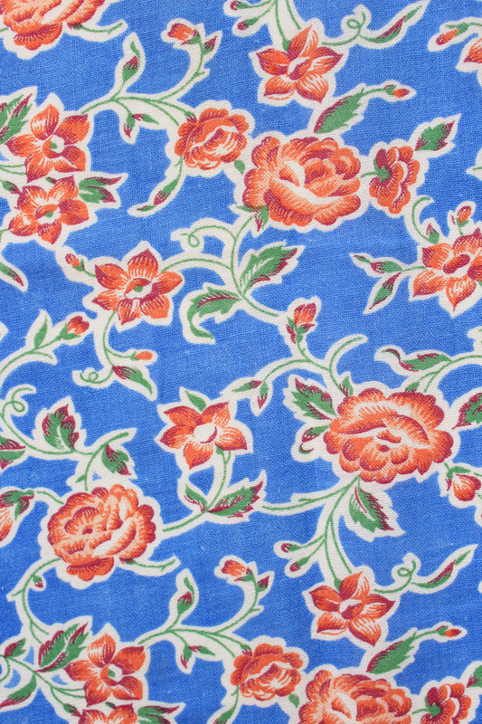 1940s Blue, Red And Green Floral Feedsack, Vintage Summer Sewing/Quilting Fabric,