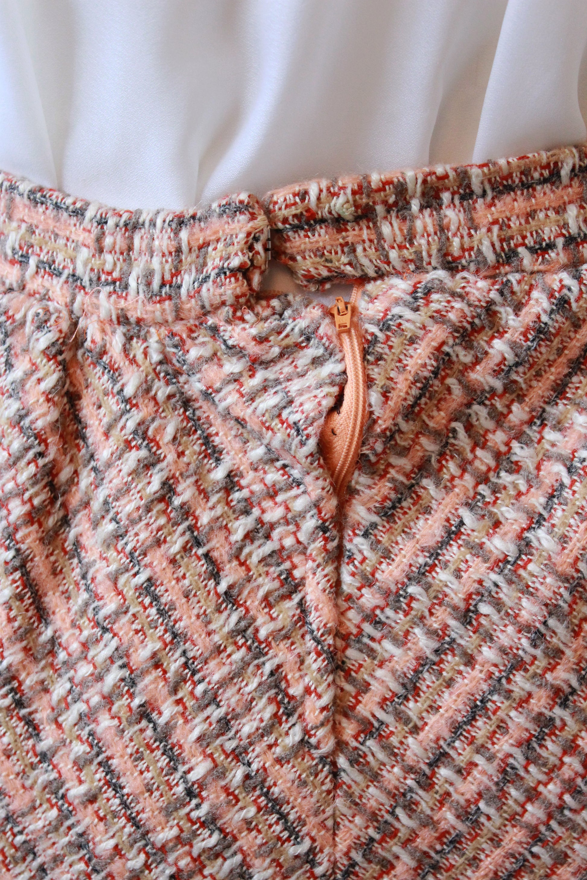 1970s Peach Tweed Saks Fifth Avenue Skirt Set, Small 