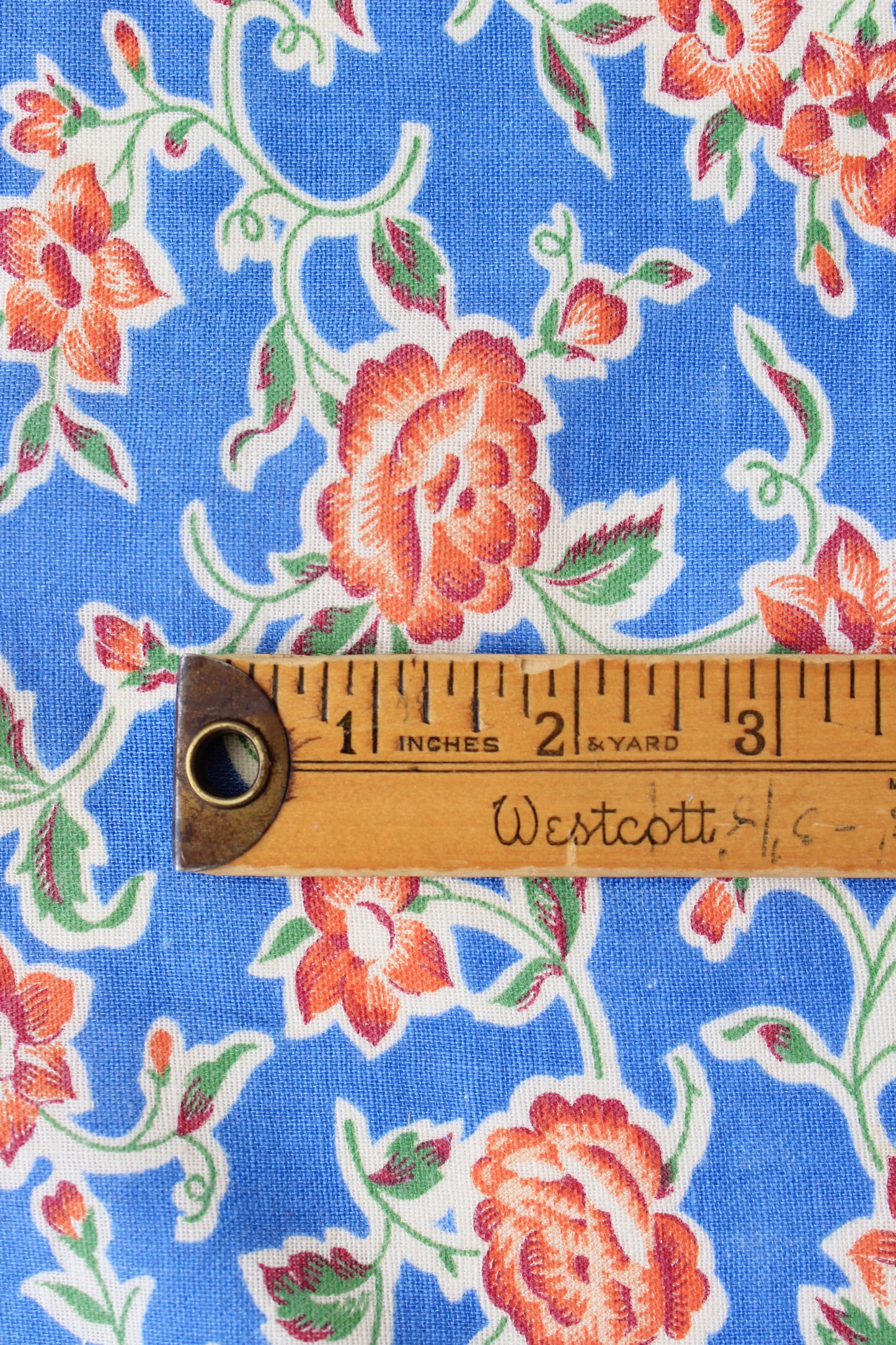 1940s Blue, Red And Green Floral Feedsack, Vintage Summer Sewing/Quilting Fabric,