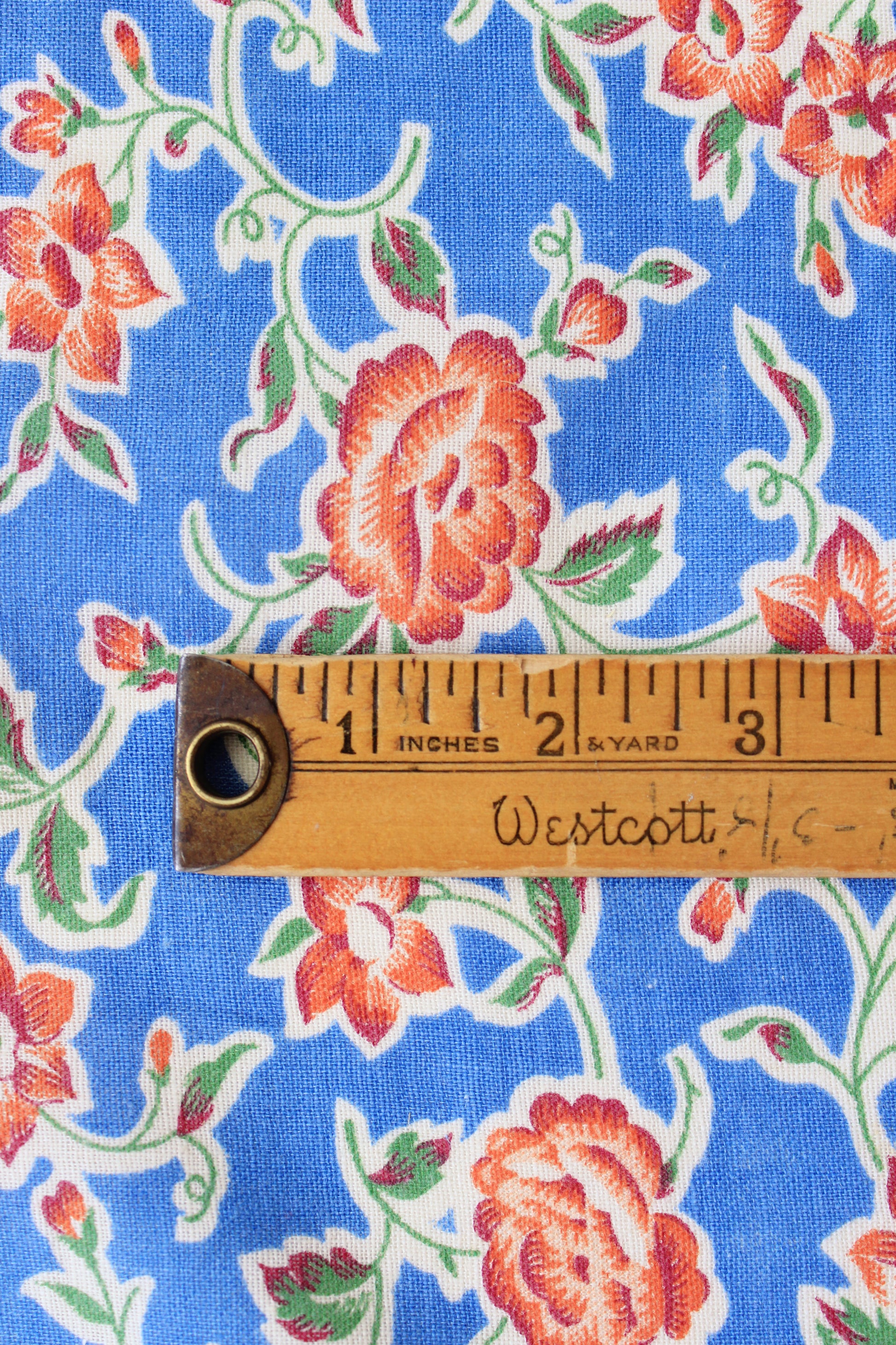 1940s Blue, Red And Green Floral Feedsack, Vintage Summer Sewing/Quilting Fabric,