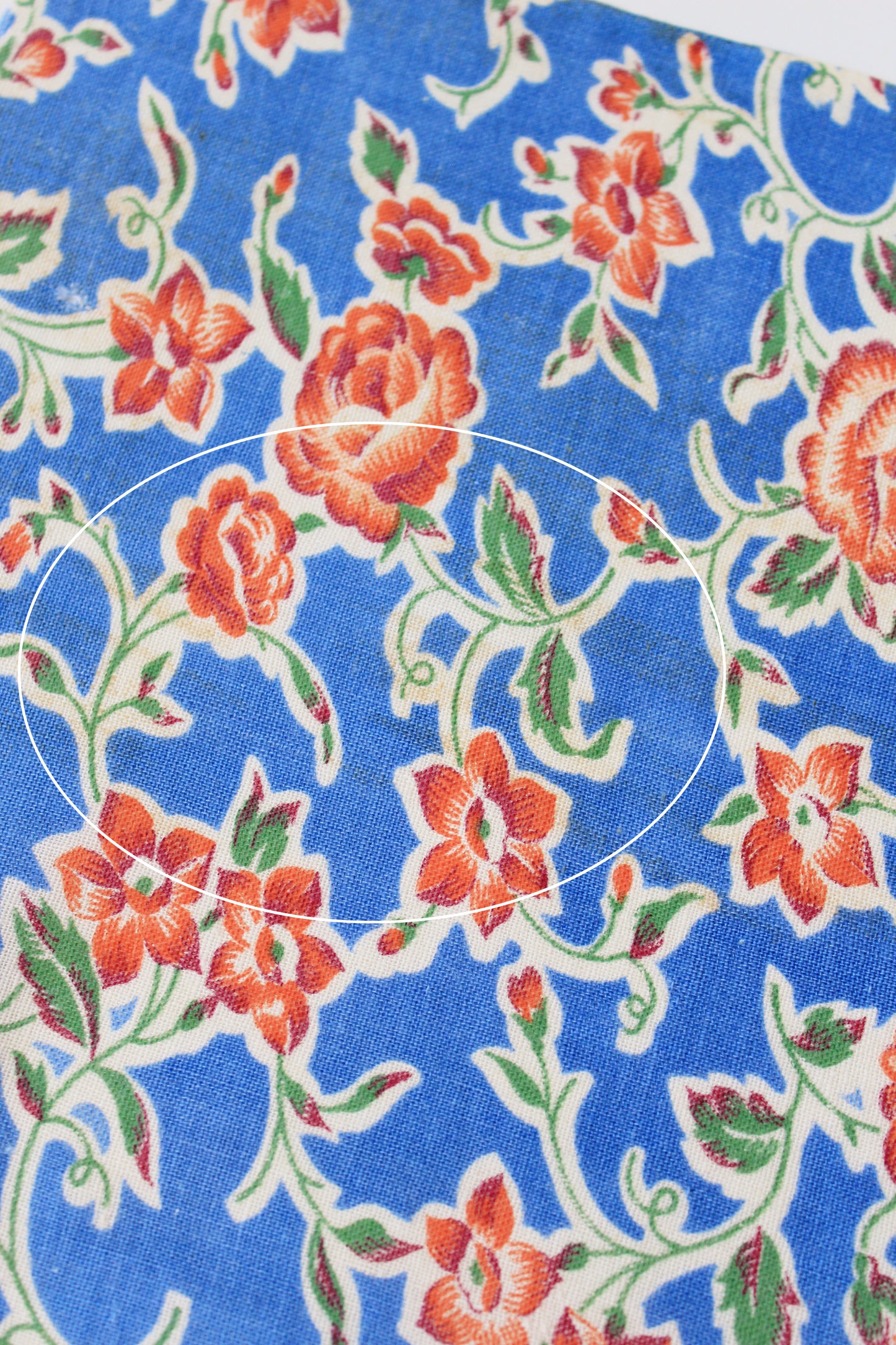 1940s Blue, Red And Green Floral Feedsack, Vintage Summer Sewing/Quilting Fabric,