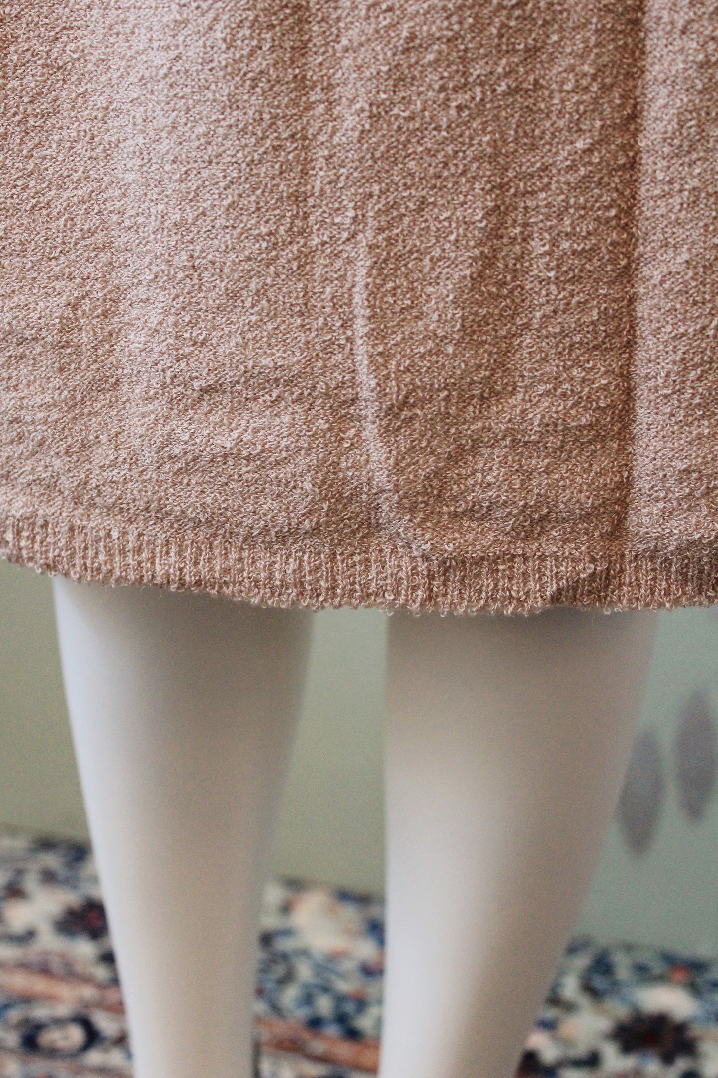 1980s Beige Knee Length Elastic Acrylic Knit Skirt, Medium/Large