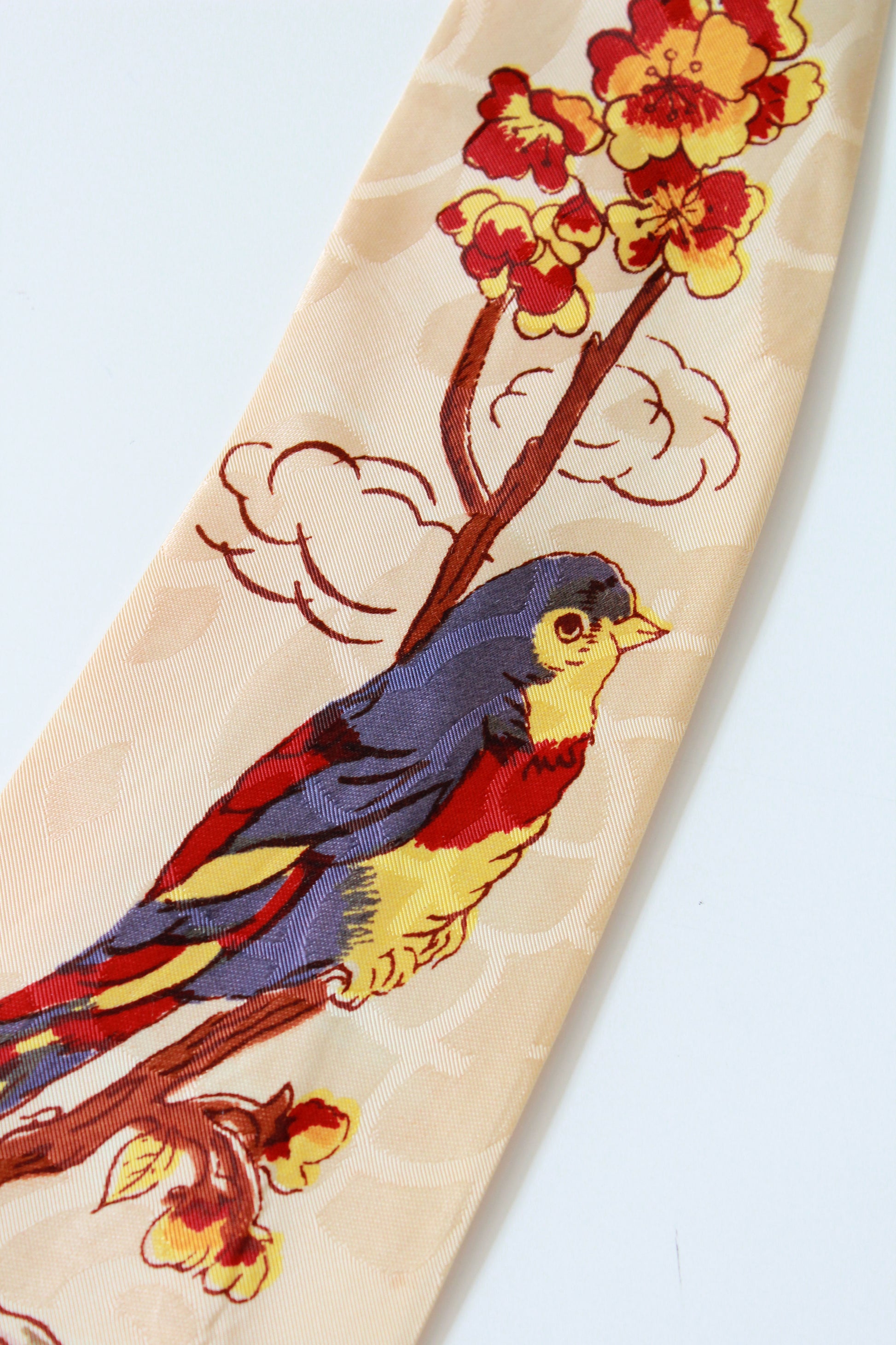 Vintage 1940s Rayon Tie With Hand Painted Bird In Primary Colours