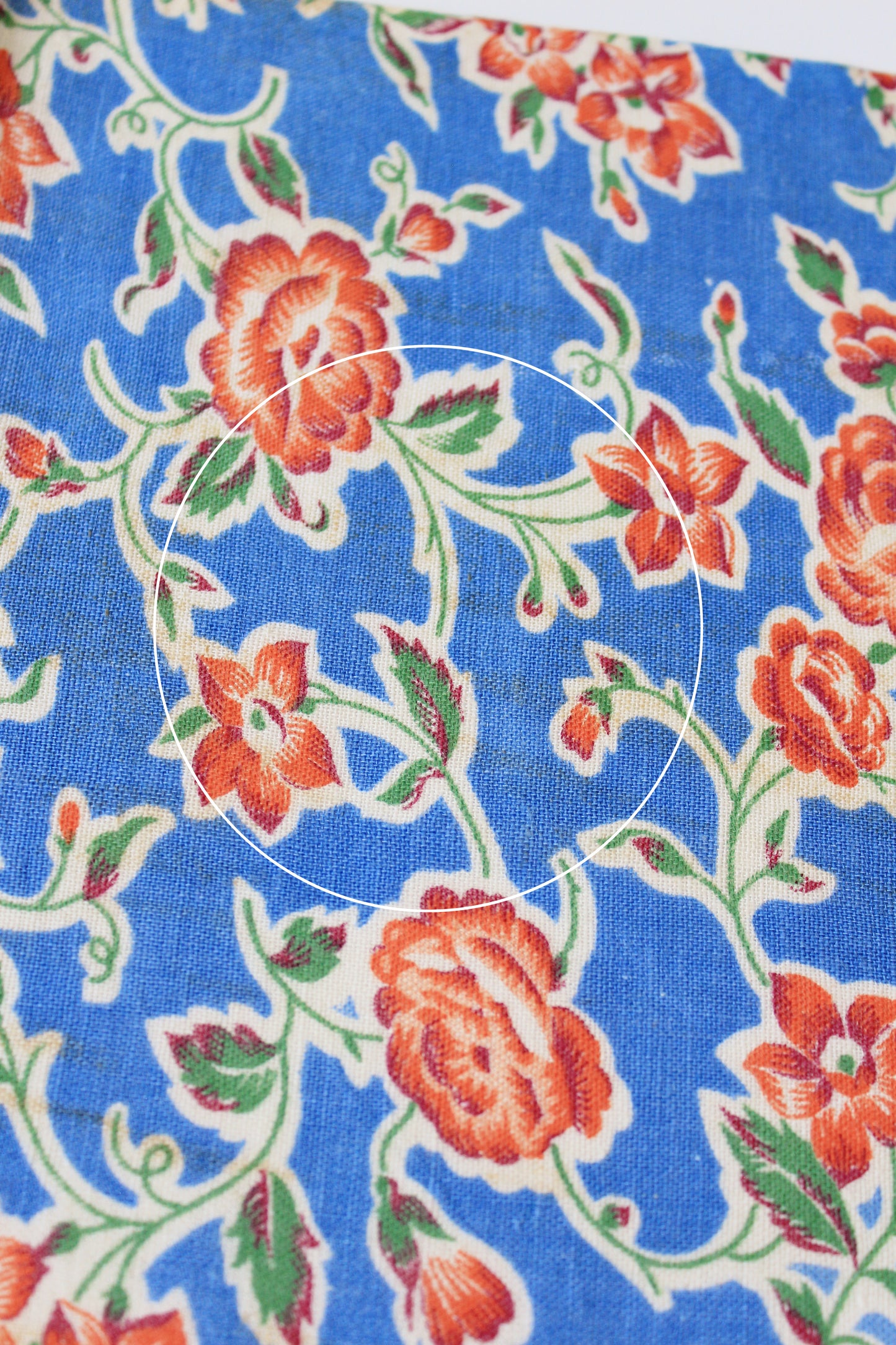1940s Blue, Red And Green Floral Feedsack, Vintage Summer Sewing/Quilting Fabric,