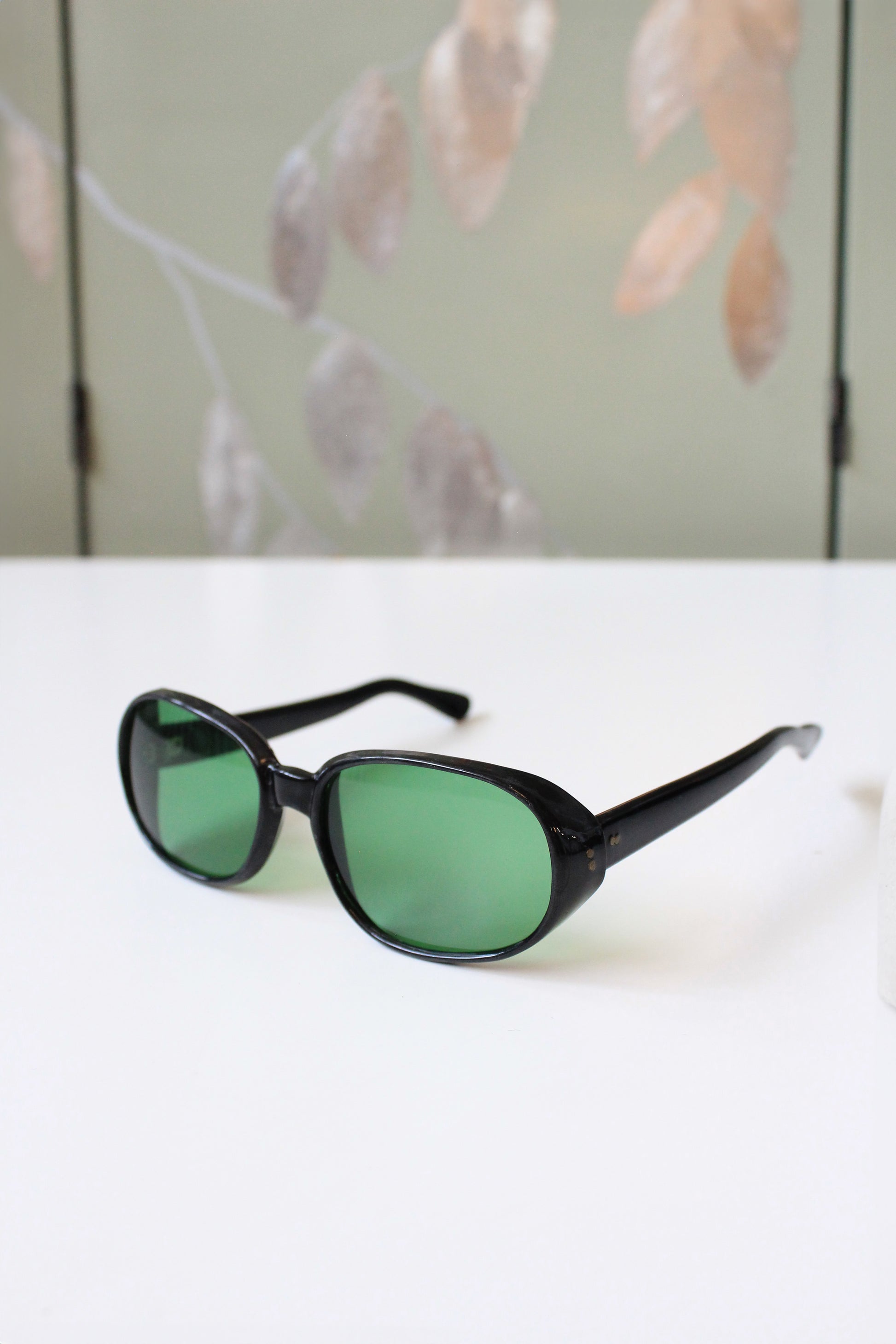 1960s Black Sunglasses with Clear Green Lenses