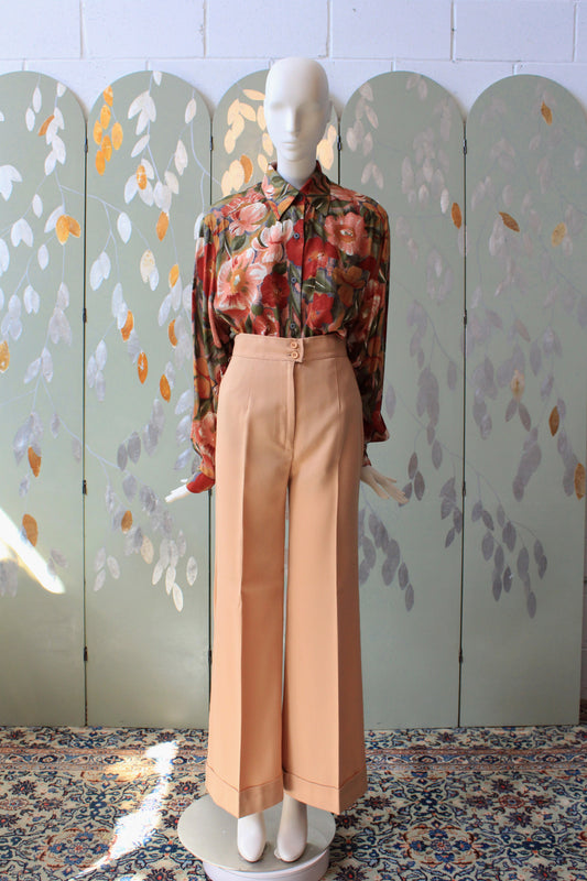 Vintage 1970s High Waist Wide Leg Peach Pants, W25