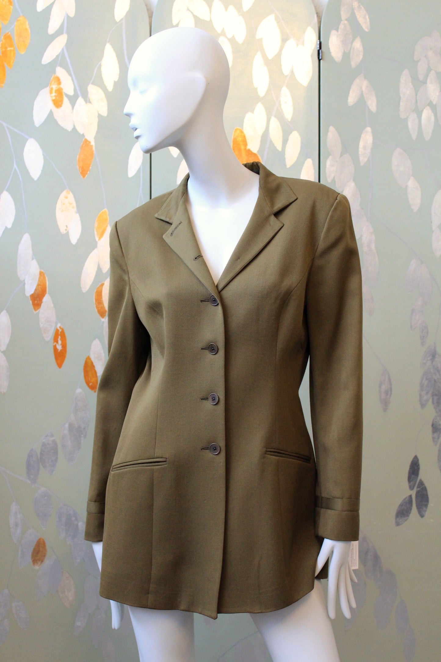 Vintage 1990s Norma Kamali Khaki Wool Jacket, Medium