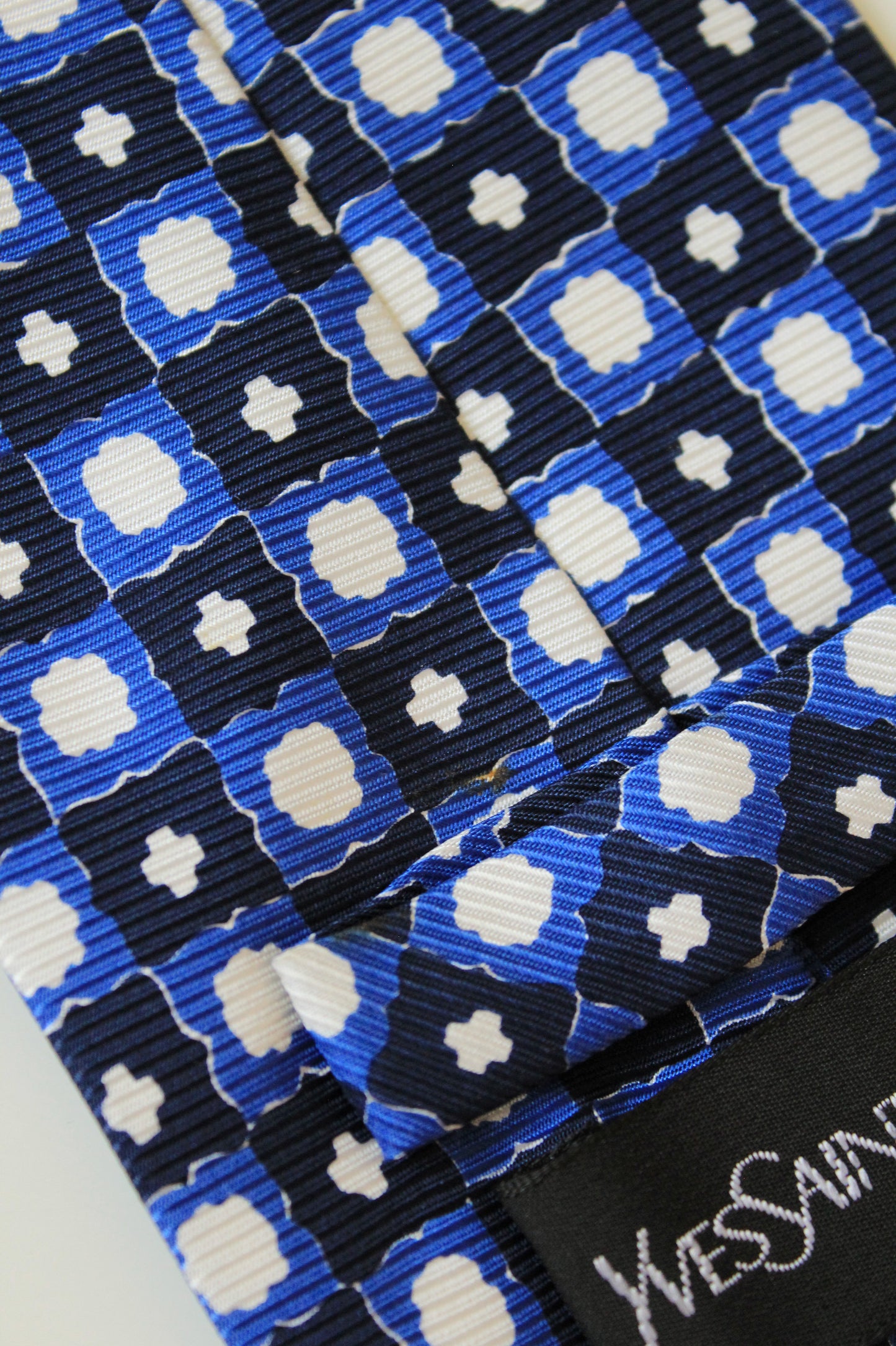 1990s YSL Blue And White Floral Silk Designer Tie