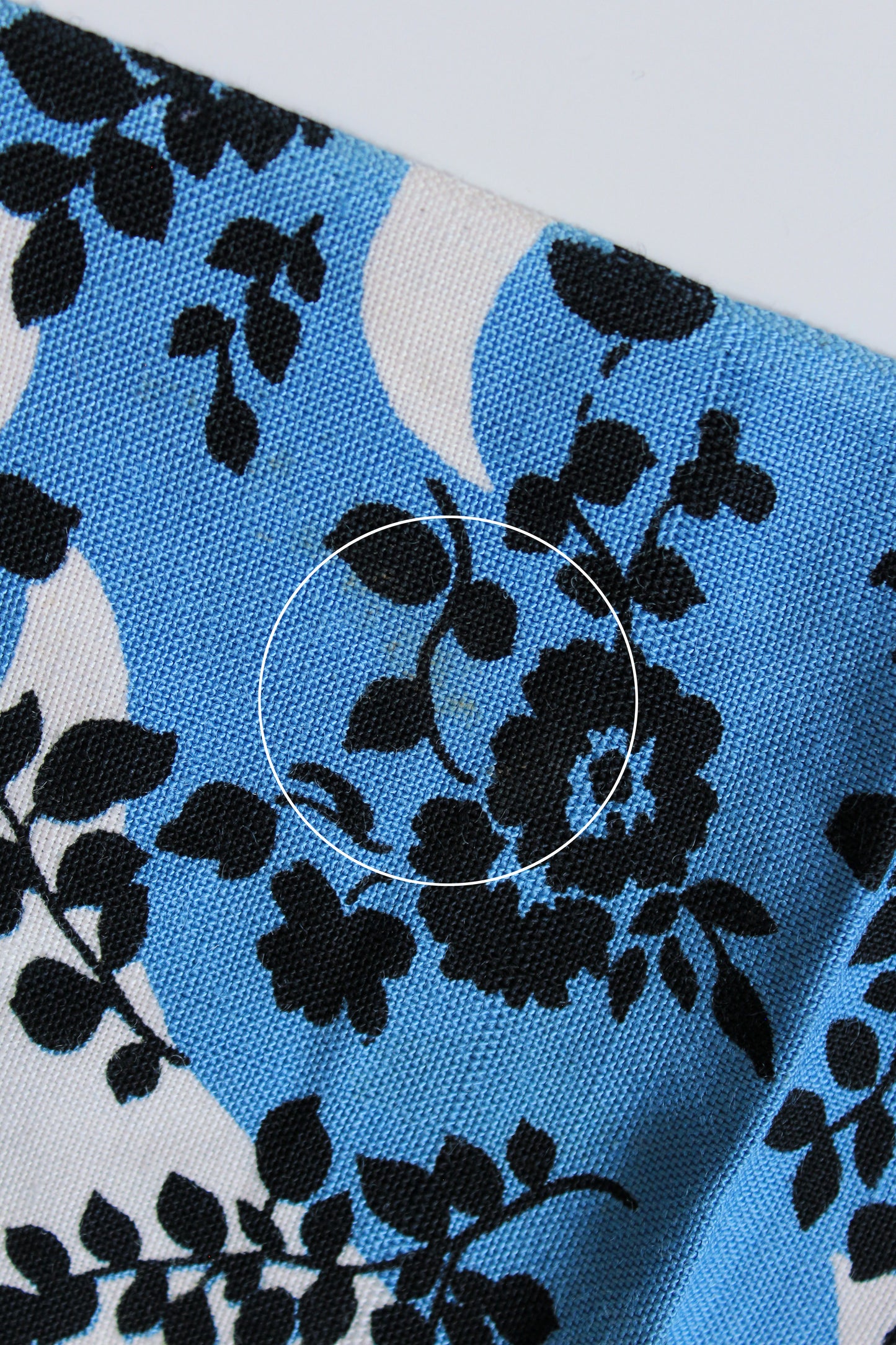 1950s Black and Medium Blue Silhouette Leaves And Flowers, Cotton/Rayon Fabric,  4 Yards