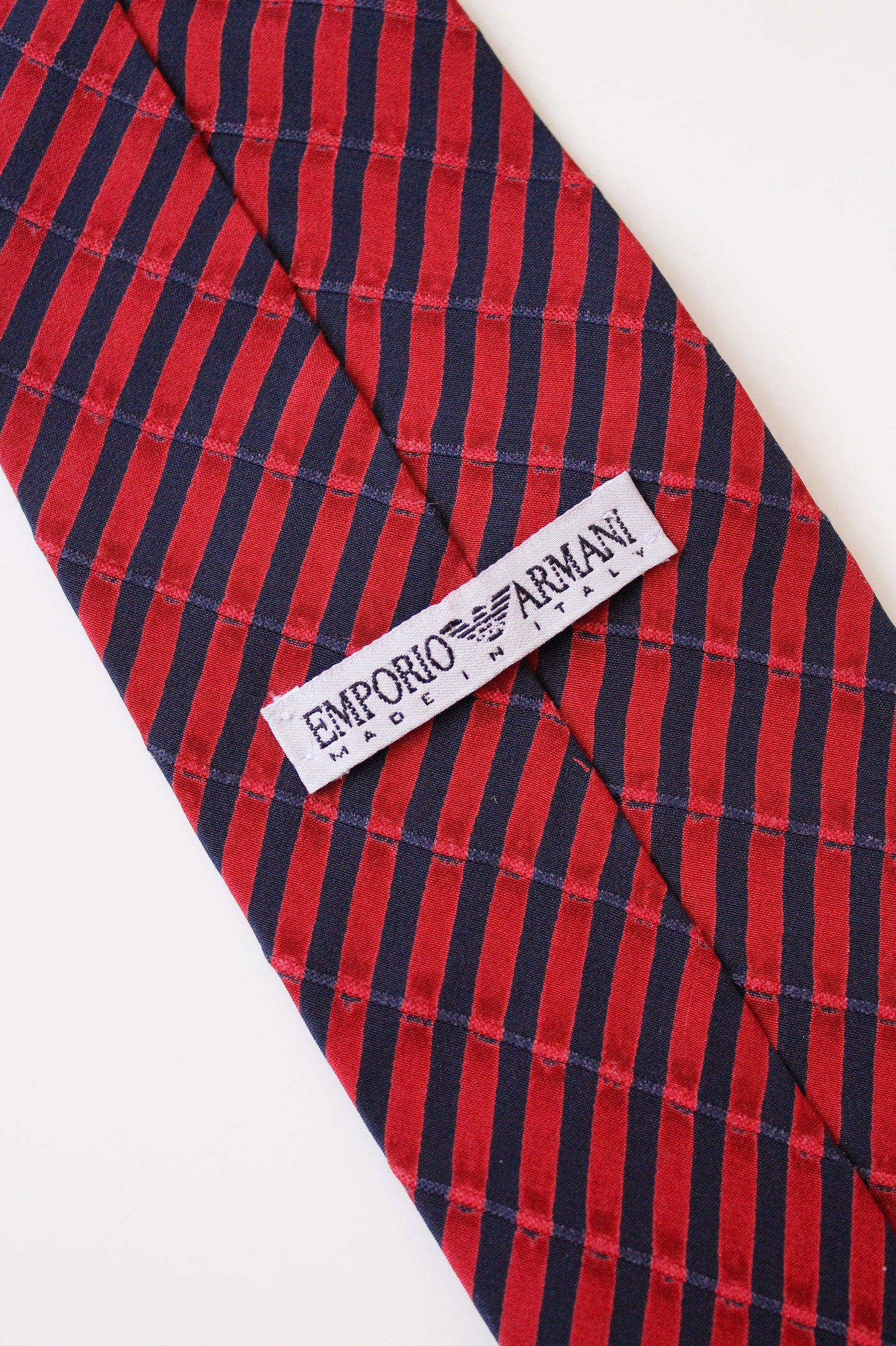 1990s Emporio Armani Red And Blue Striped Designer Tie