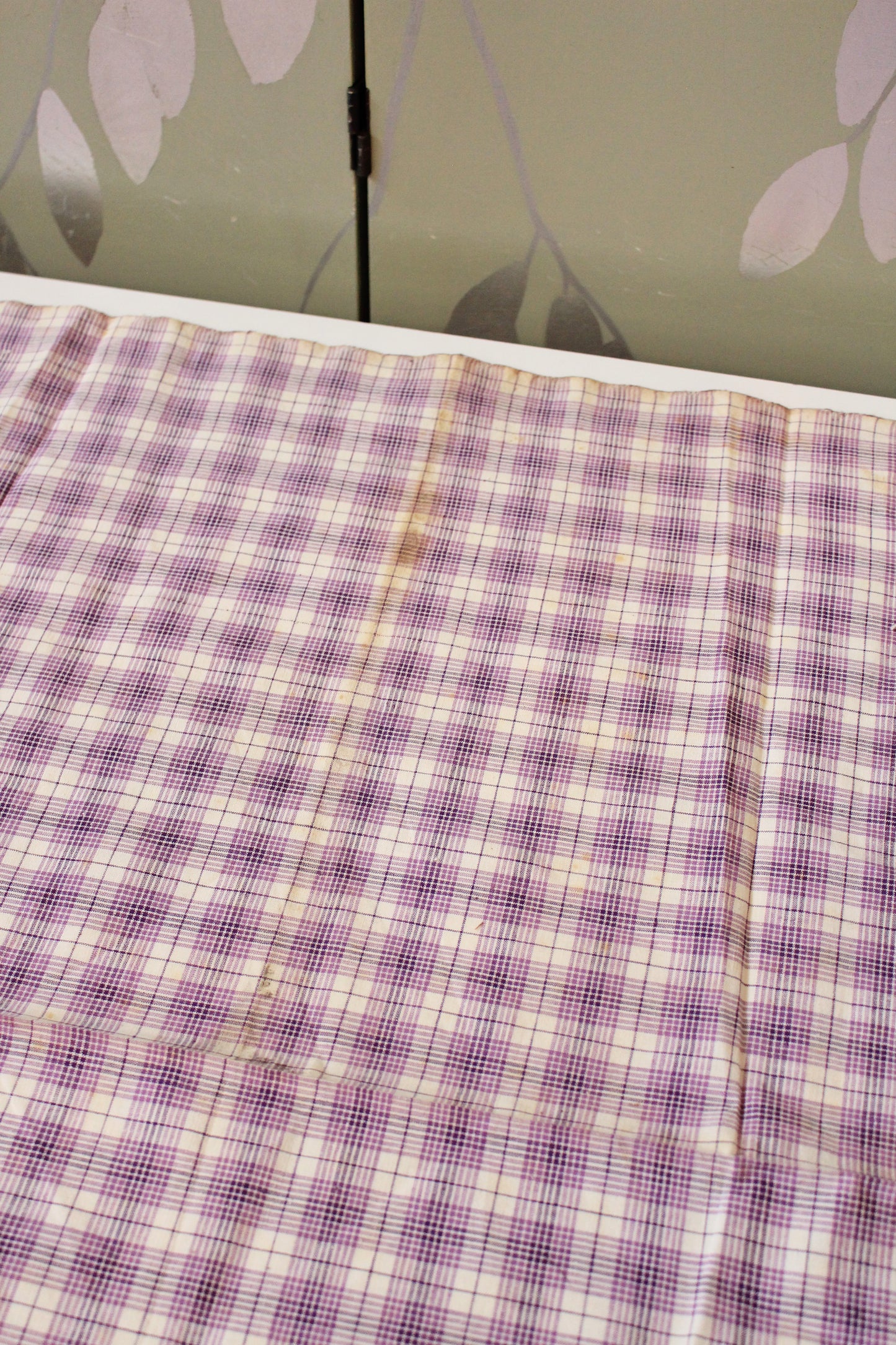 1920s Purple And White Plaid Cotton Sewing Fabric, 9.5 Yards