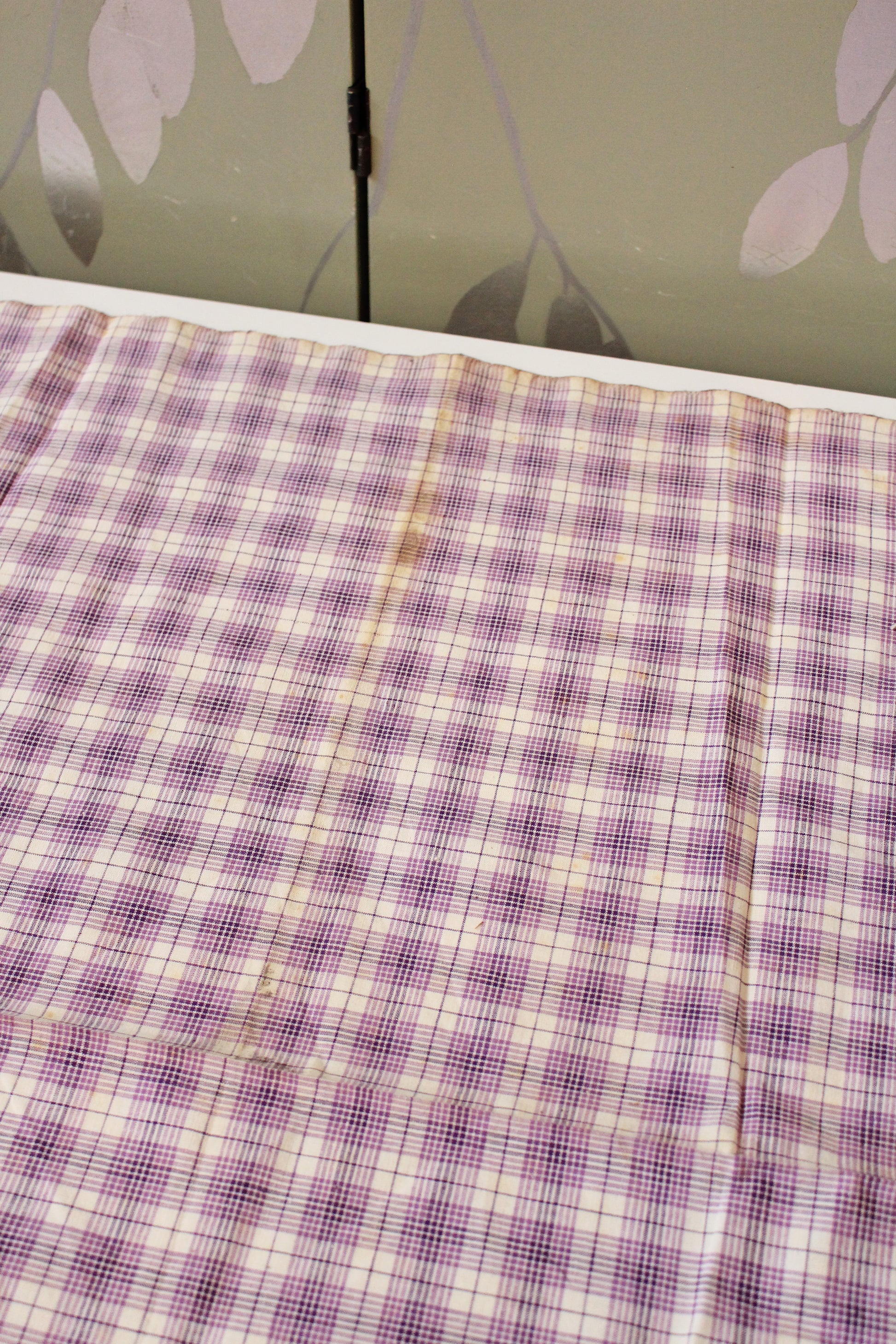 1920s Purple And White Plaid Cotton Sewing Fabric, 9.5 Yards