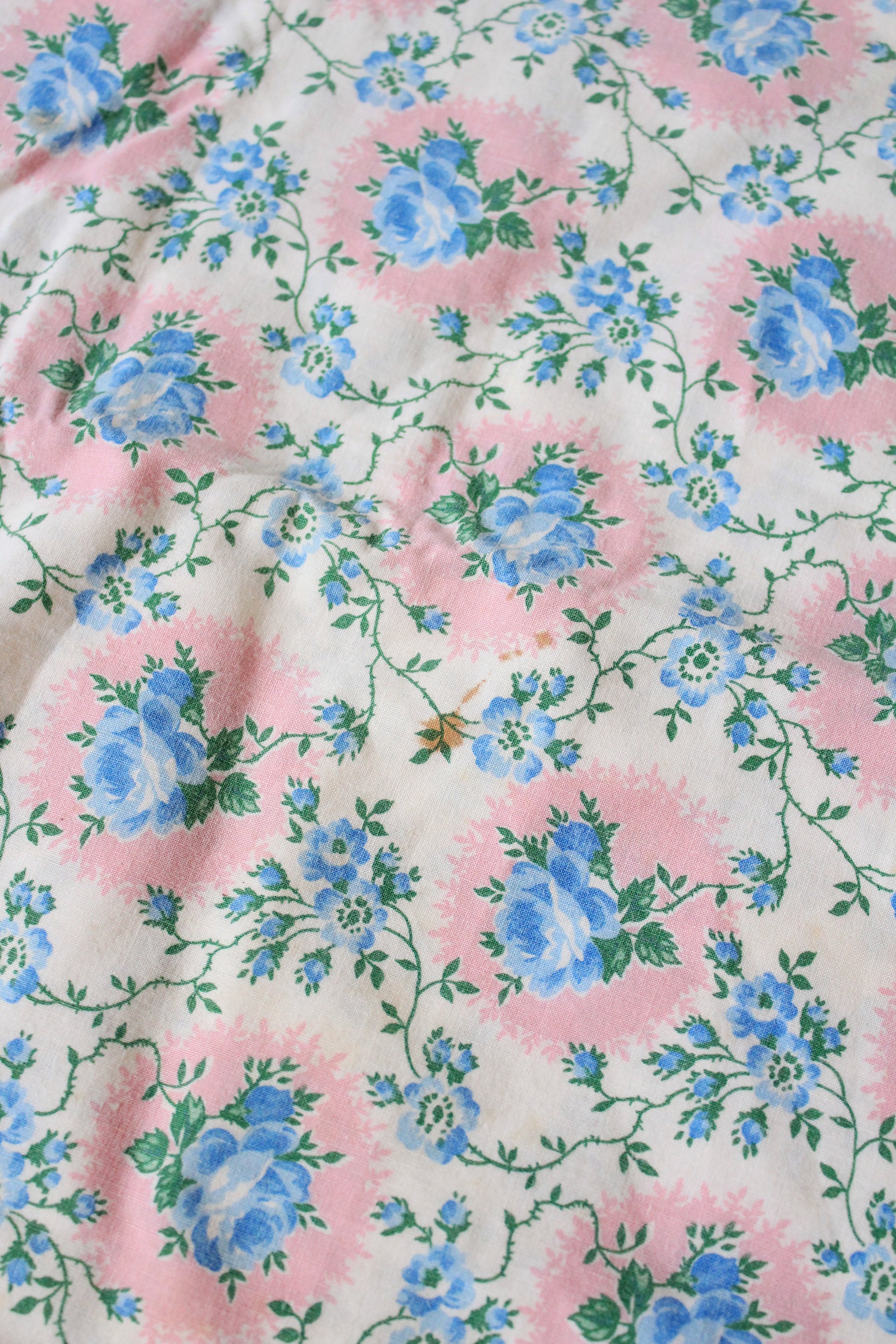 1950s Light Blue And Pink Floral Cotton Duvet Cover, 4.4 Yards Of Fabric