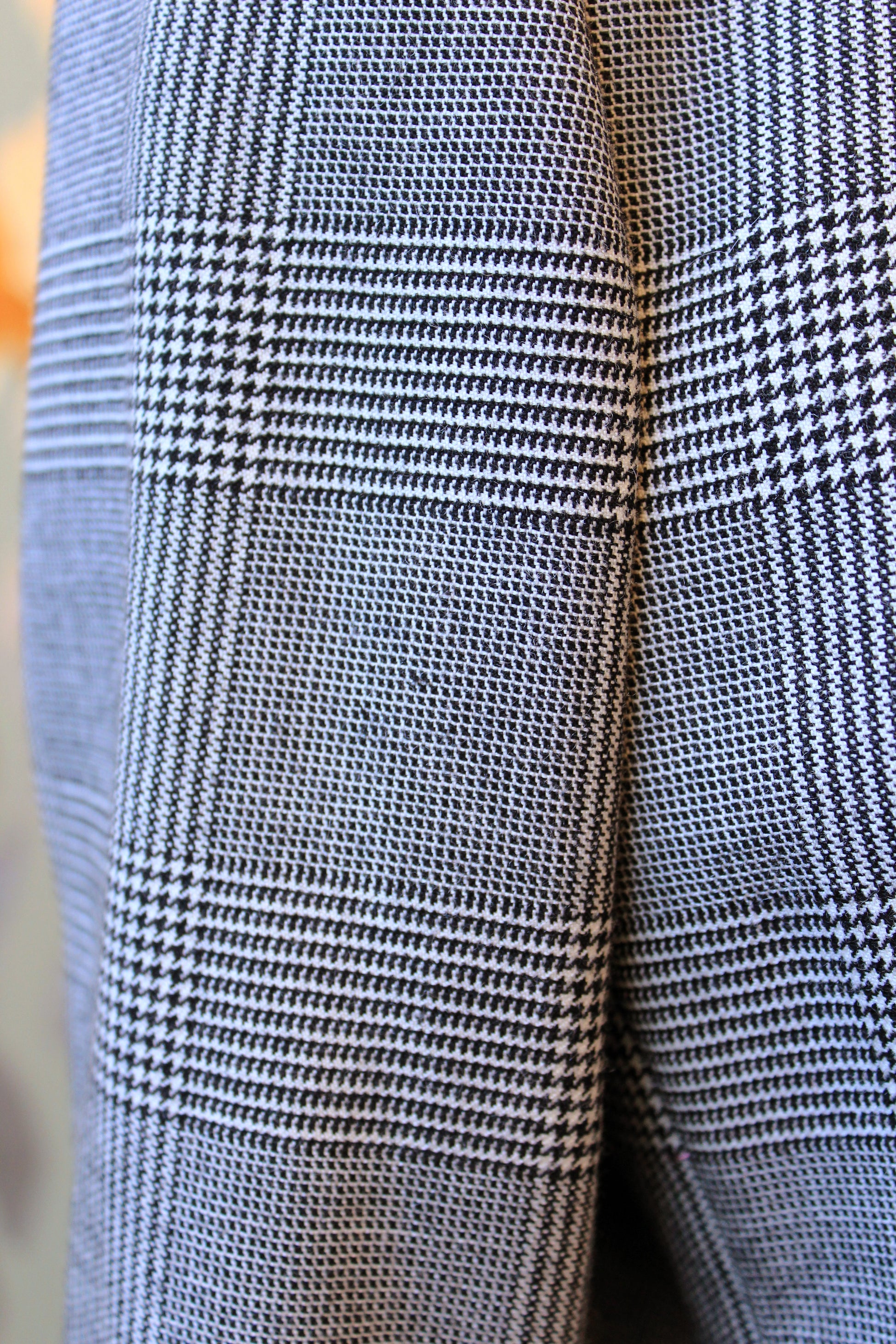 1990s Lily Simon 3PC Houndstooth Fur Trim Skirt Set With Scarf, Small