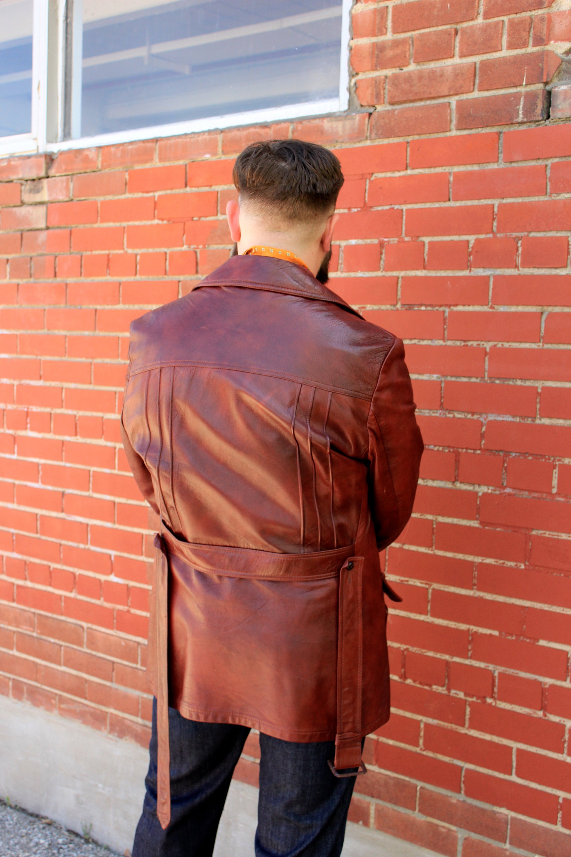 Vintage 1970s Burgundy Red Leather Men's Belted Jacket, Mac-Mor, Large 