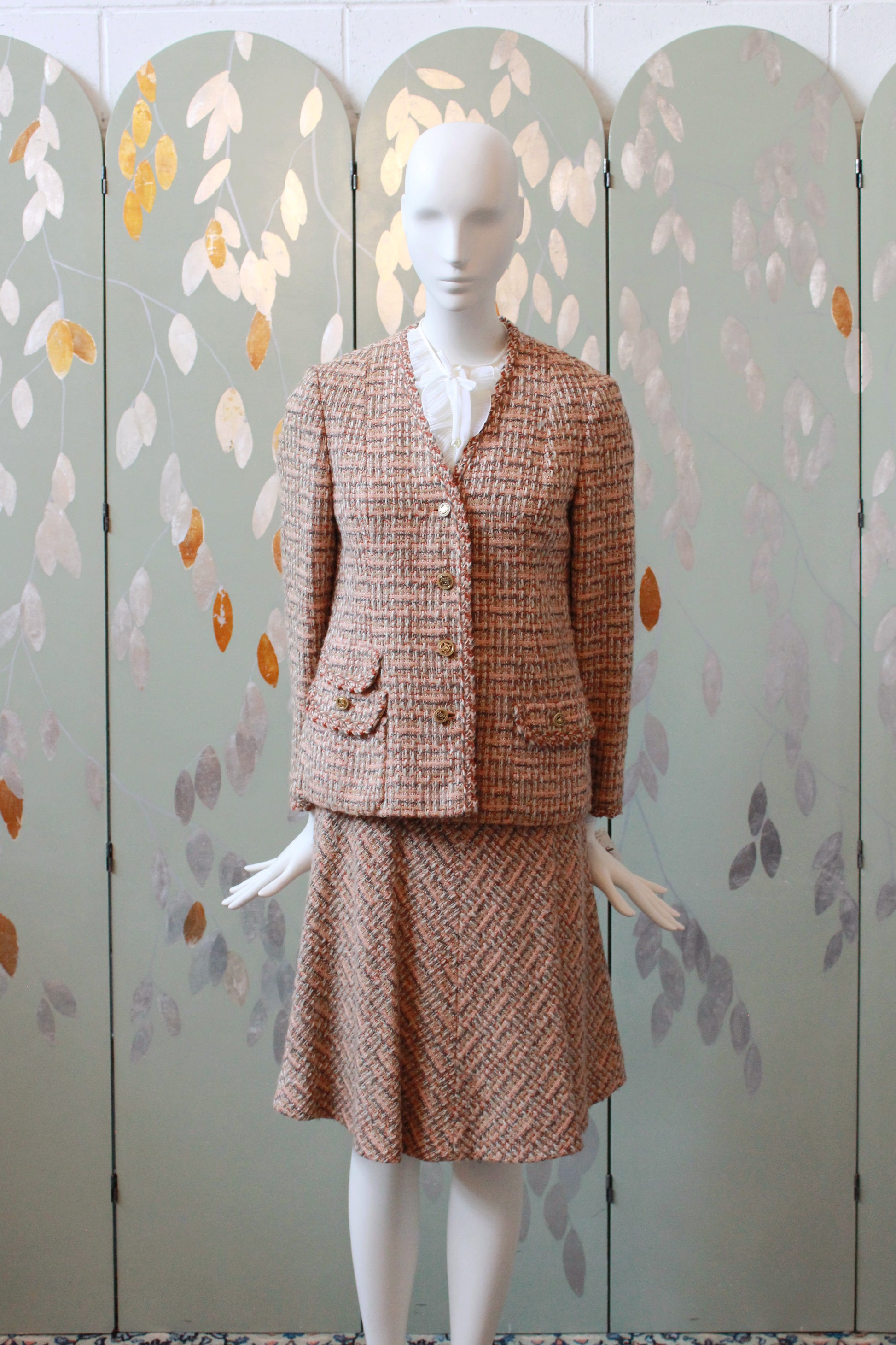 1970s Peach Tweed Saks Fifth Avenue Skirt Set, Small 