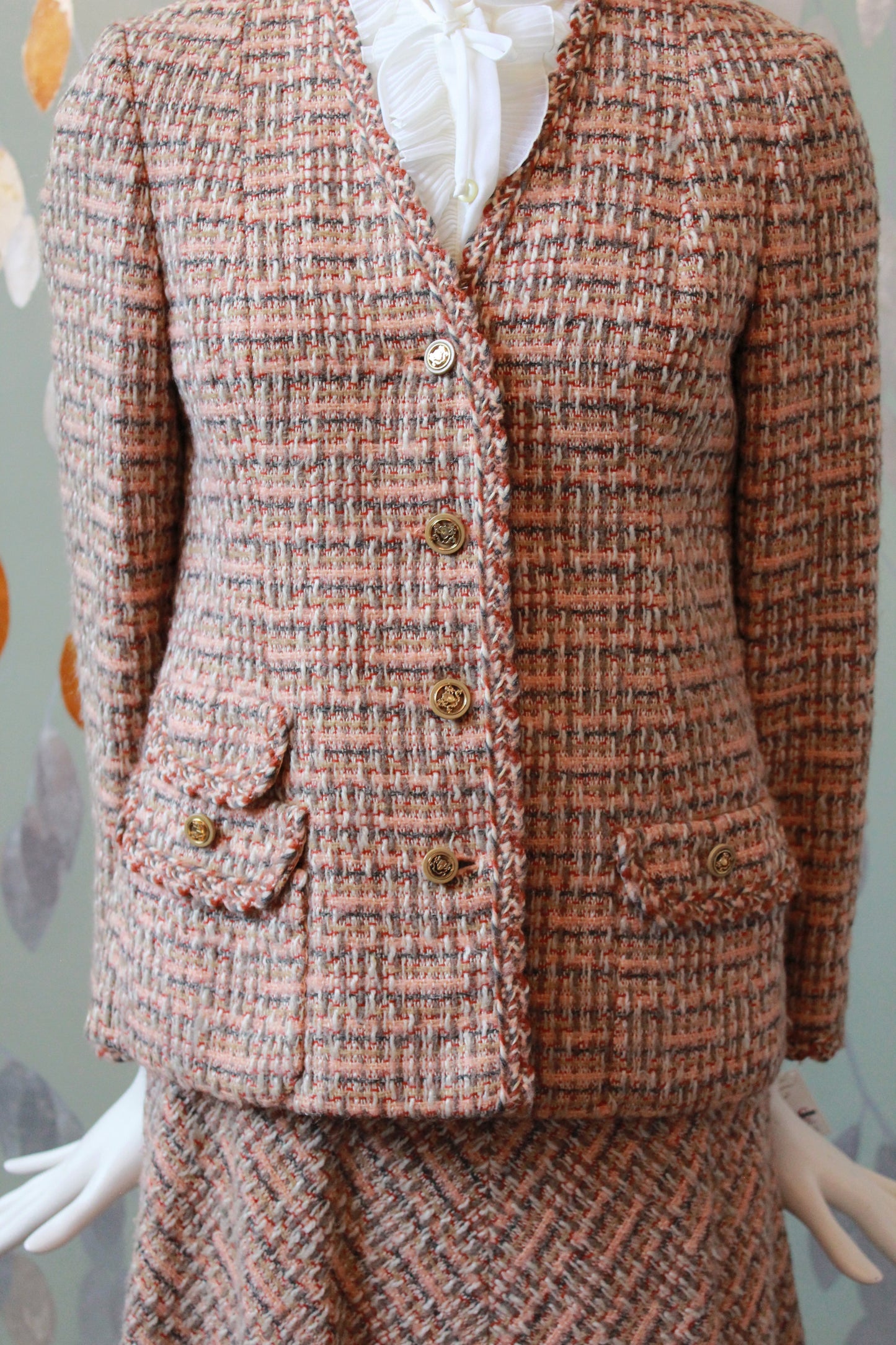 1970s Peach Tweed Saks Fifth Avenue Skirt Set, Small 