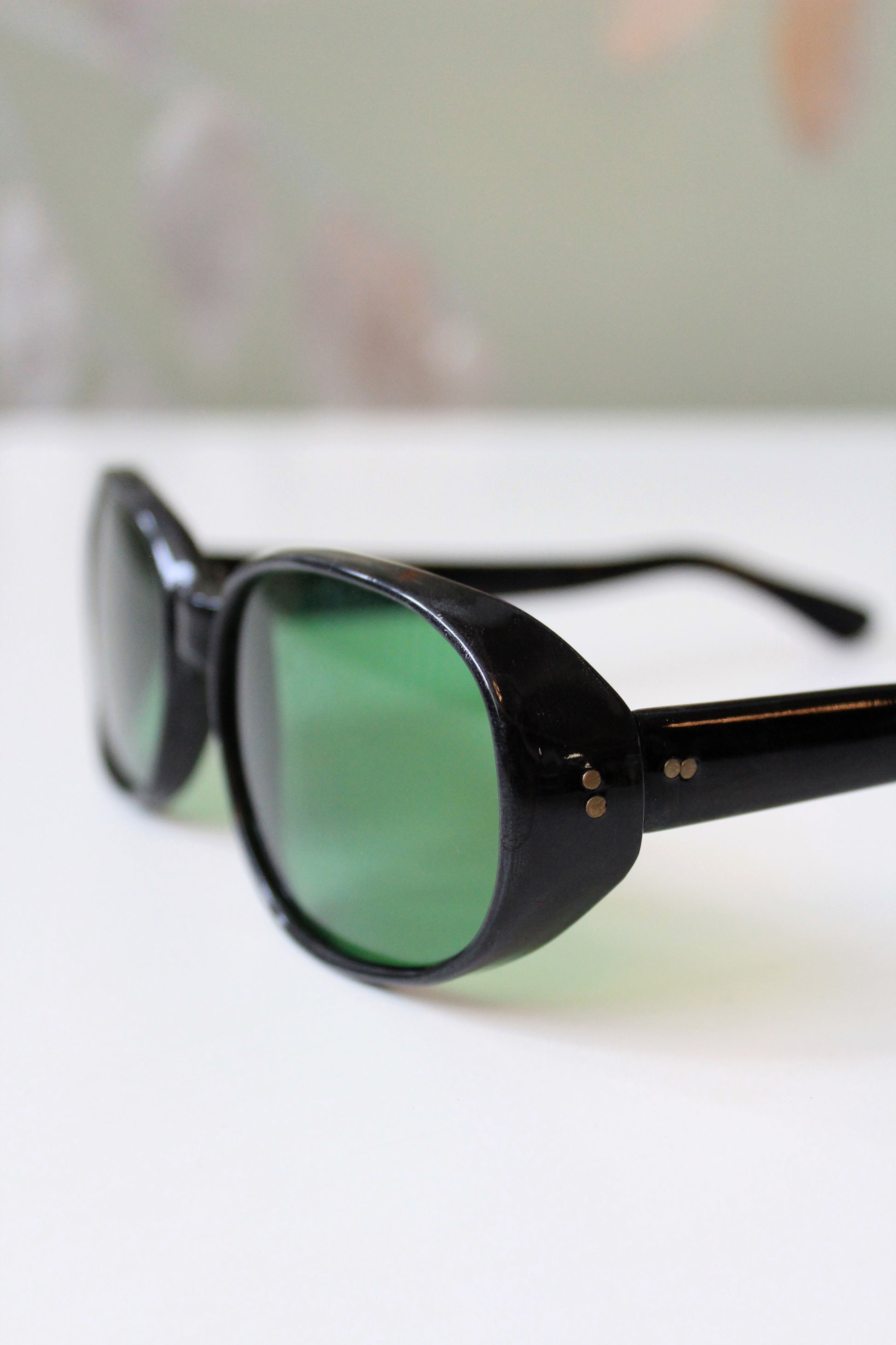 1960s Black Sunglasses with Clear Green Lenses