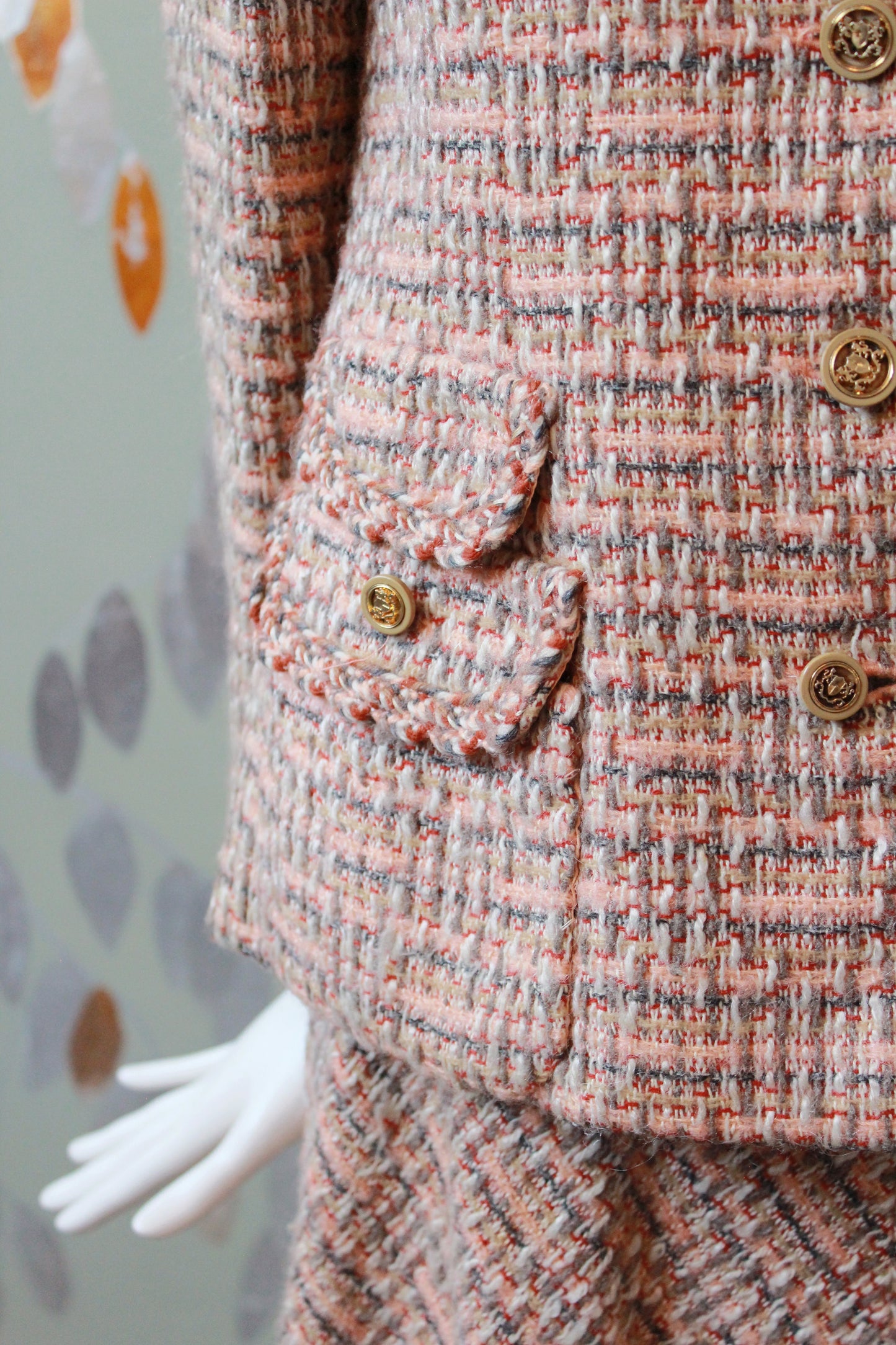 1970s Peach Tweed Saks Fifth Avenue Skirt Set, Small 