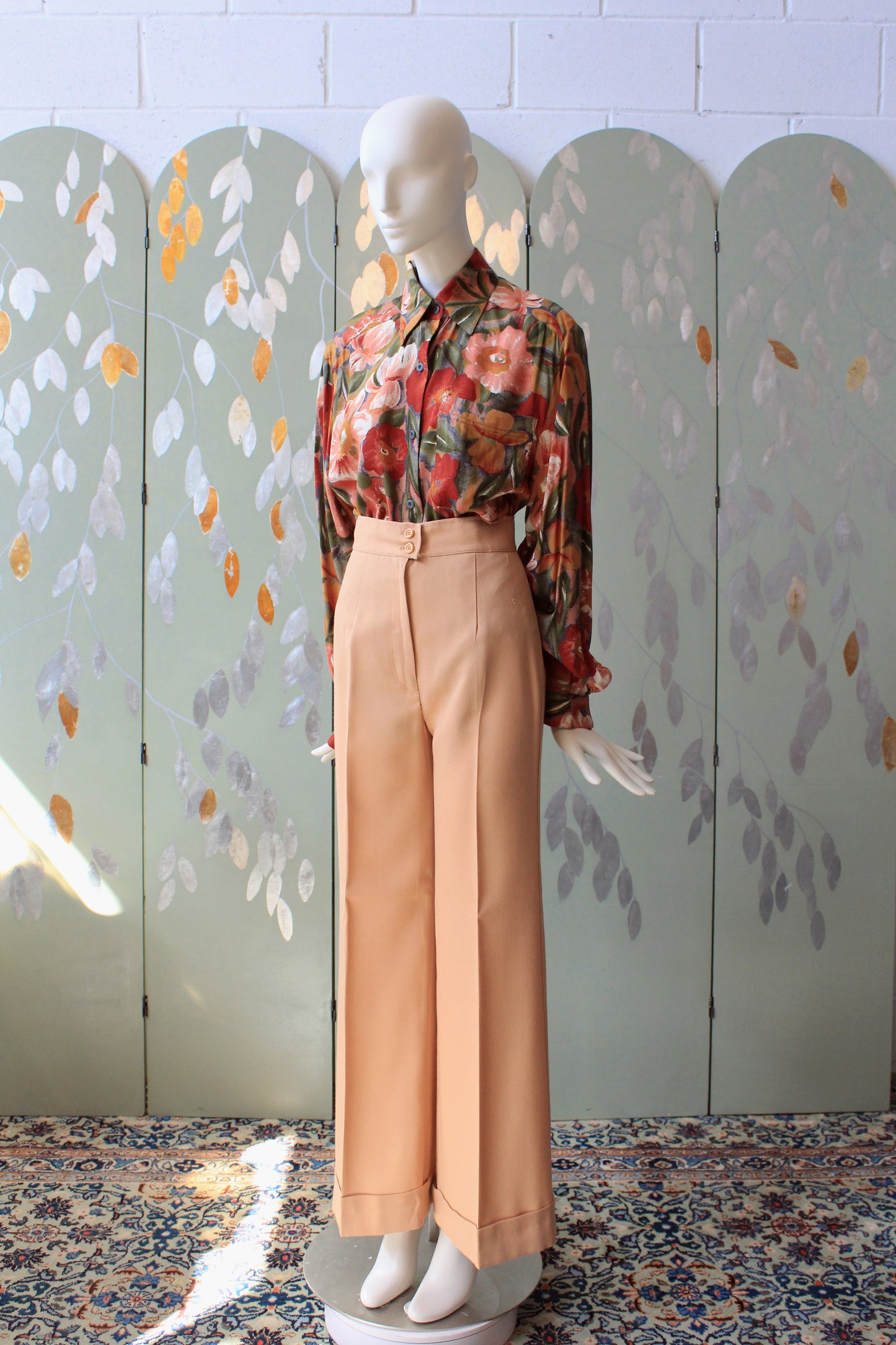 Vintage 1970s High Waist Wide Leg Peach Pants, W25