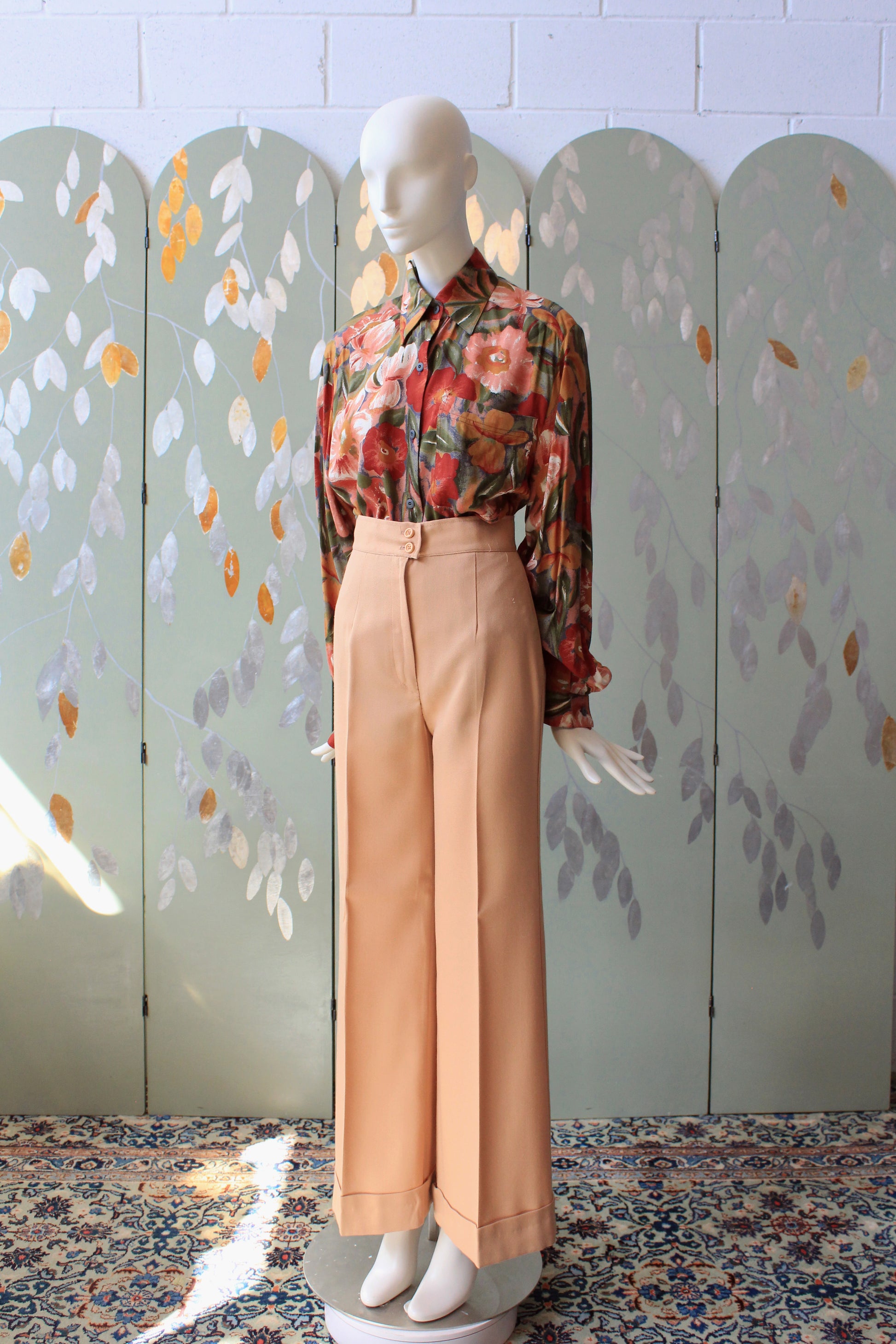 Vintage 1970s High Waist Wide Leg Peach Pants, W25